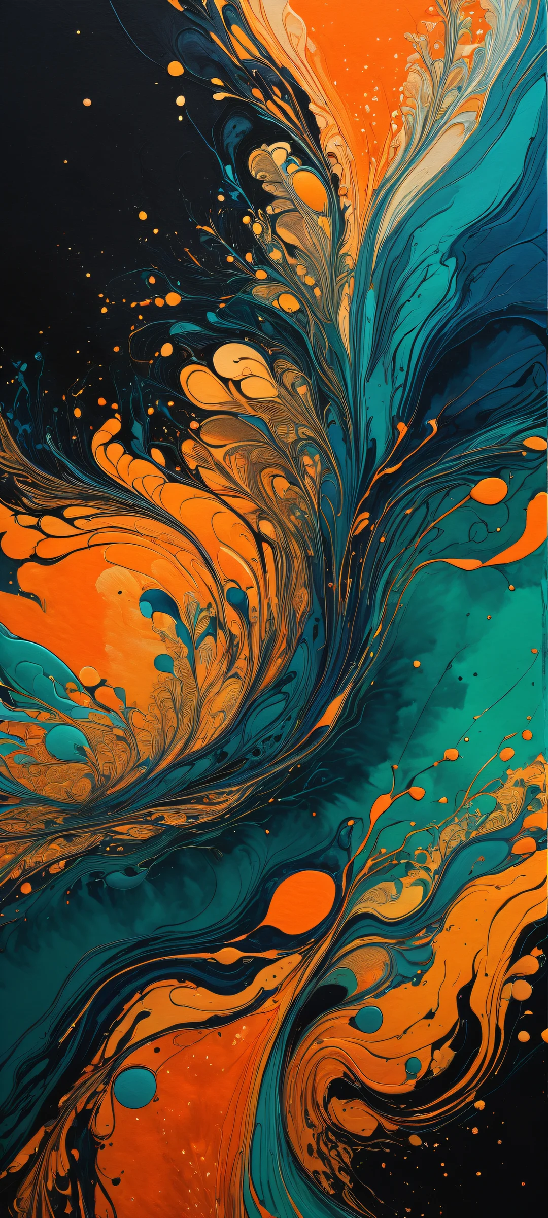 iPhone/Android dark mode wallpaper featuring vibrant inks and abstract shapes