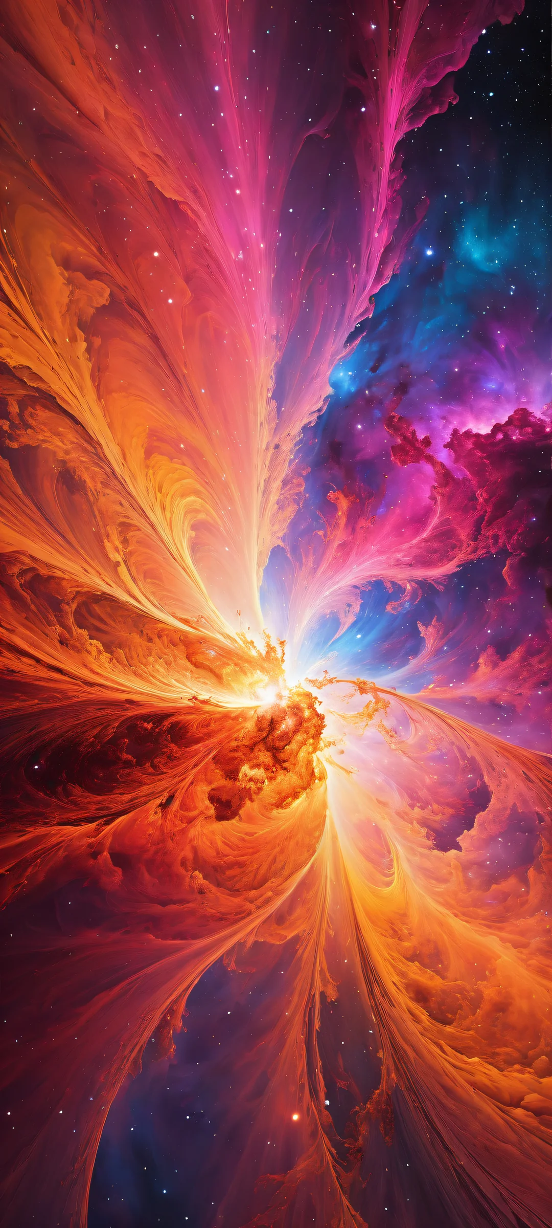 Ethereal portrait of a vibrant nebula on iPhone/Android, with micro-details and stunning visuals.