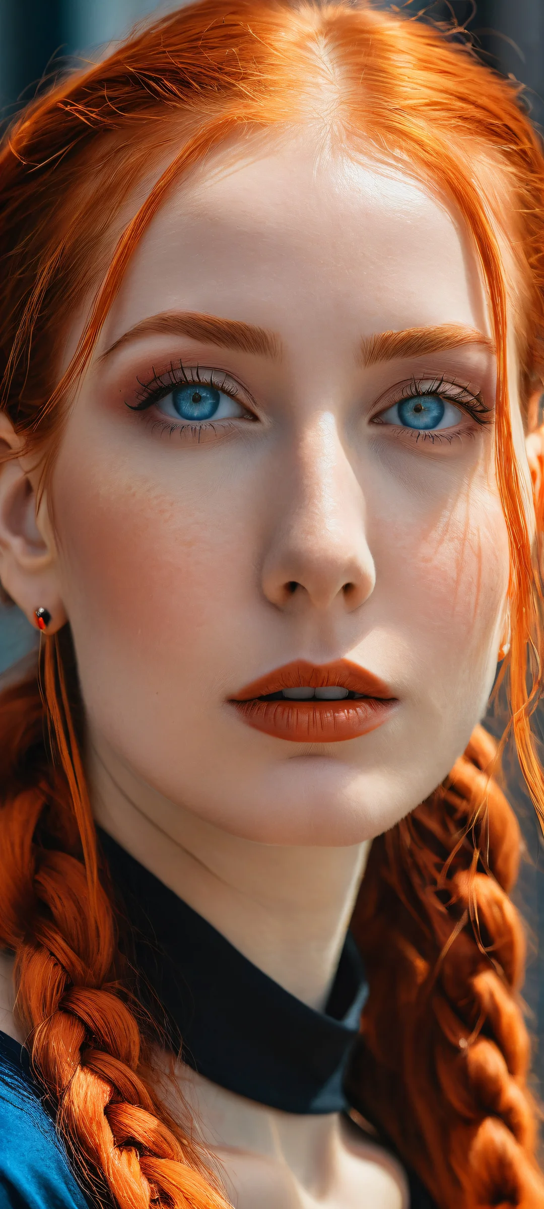 A stunning young woman with vibrant orange hair, iPhone と Android のホーム画面に完全に最適化.
