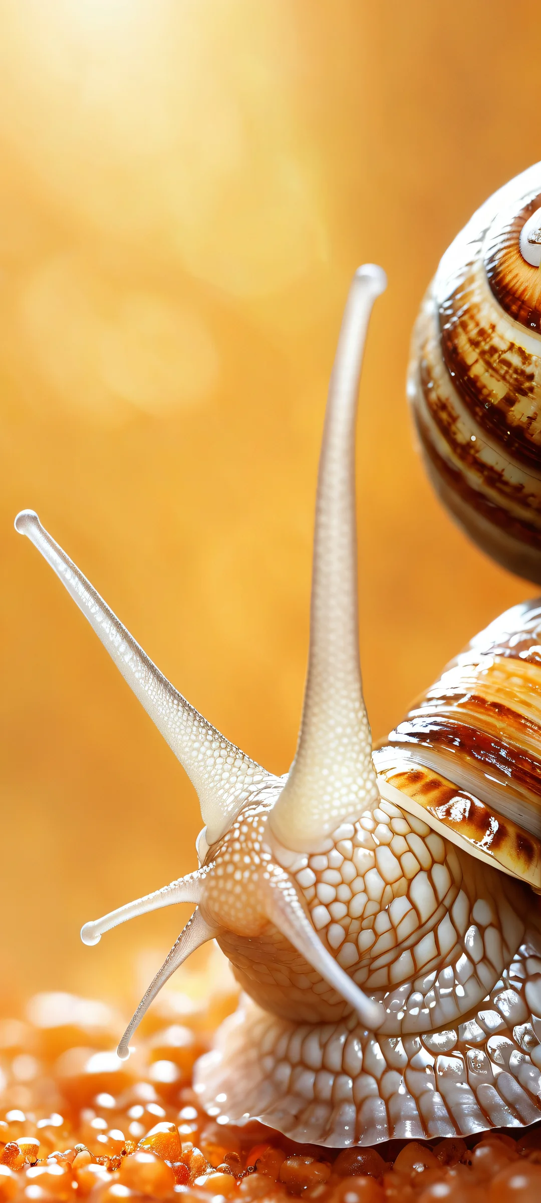 A snail in a stunning portrait setup on an iPhone or Android home screen, with intricate details and vibrant colors.