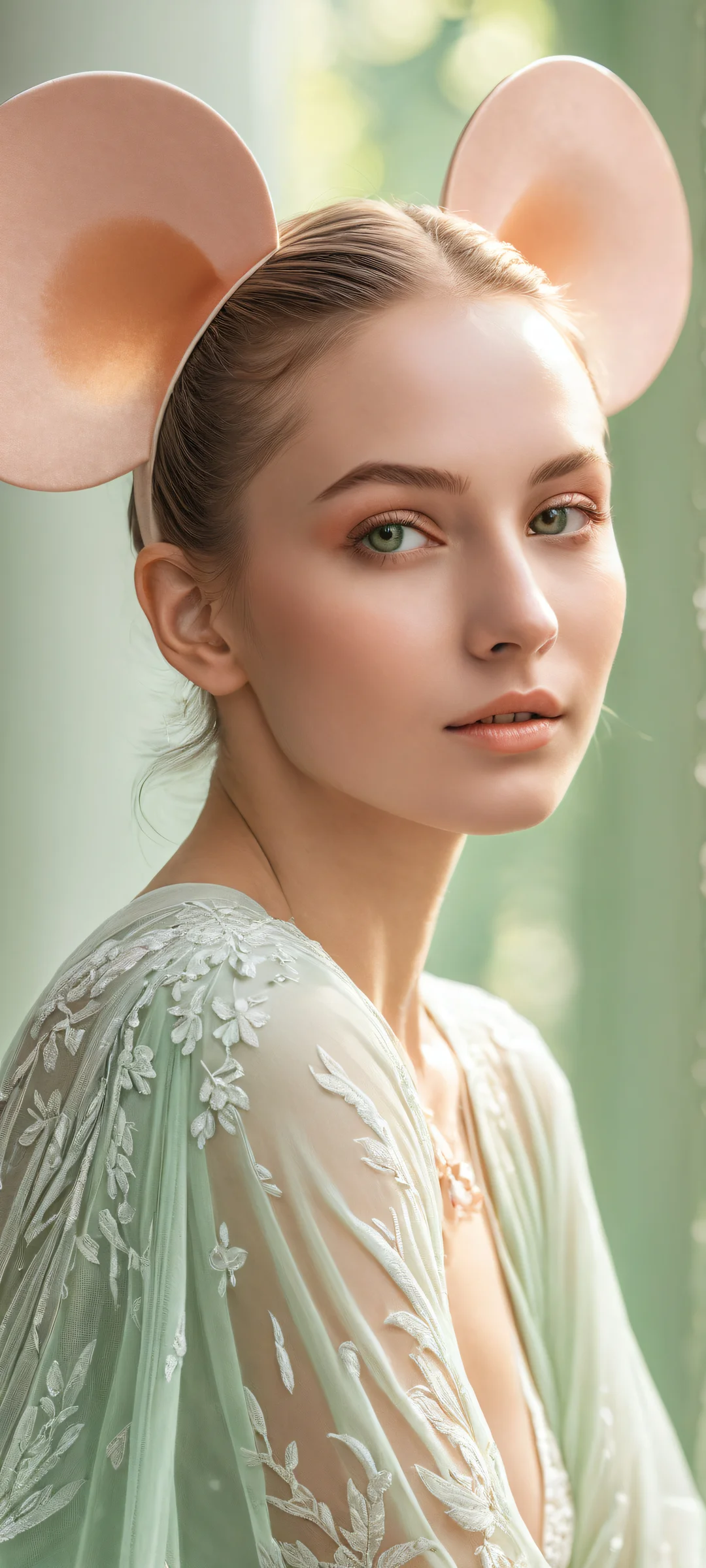 A breathtaking portrait of Vicky Mouse on iPhone/Android, showcasing her captivating gaze and intricate details against a pristine white background.