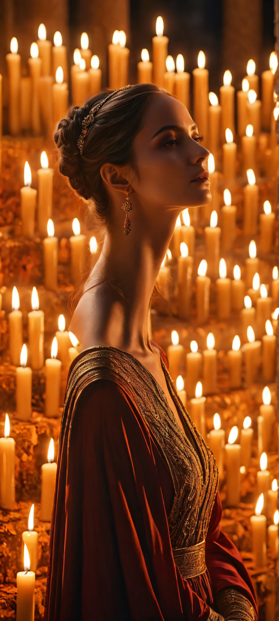 A solemn vigil of thousand candle lights on iPhone/Android, featuring micro-details and extreme depth of field.