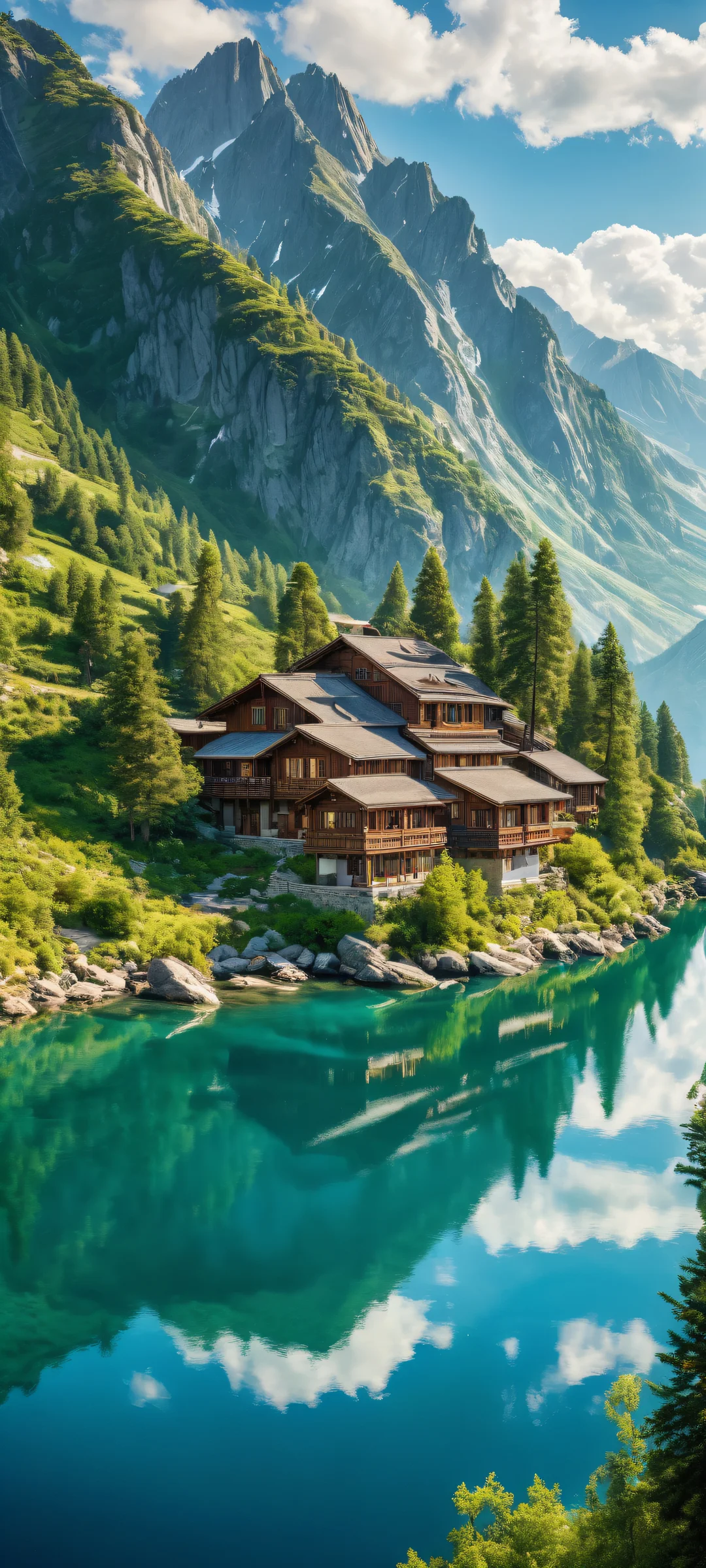 iPhone/Android exclusive digital art featuring a breathtaking portrait of Village amidst serene nature scenery with intricate micro-details, radiant colors, and ethereal lighting.