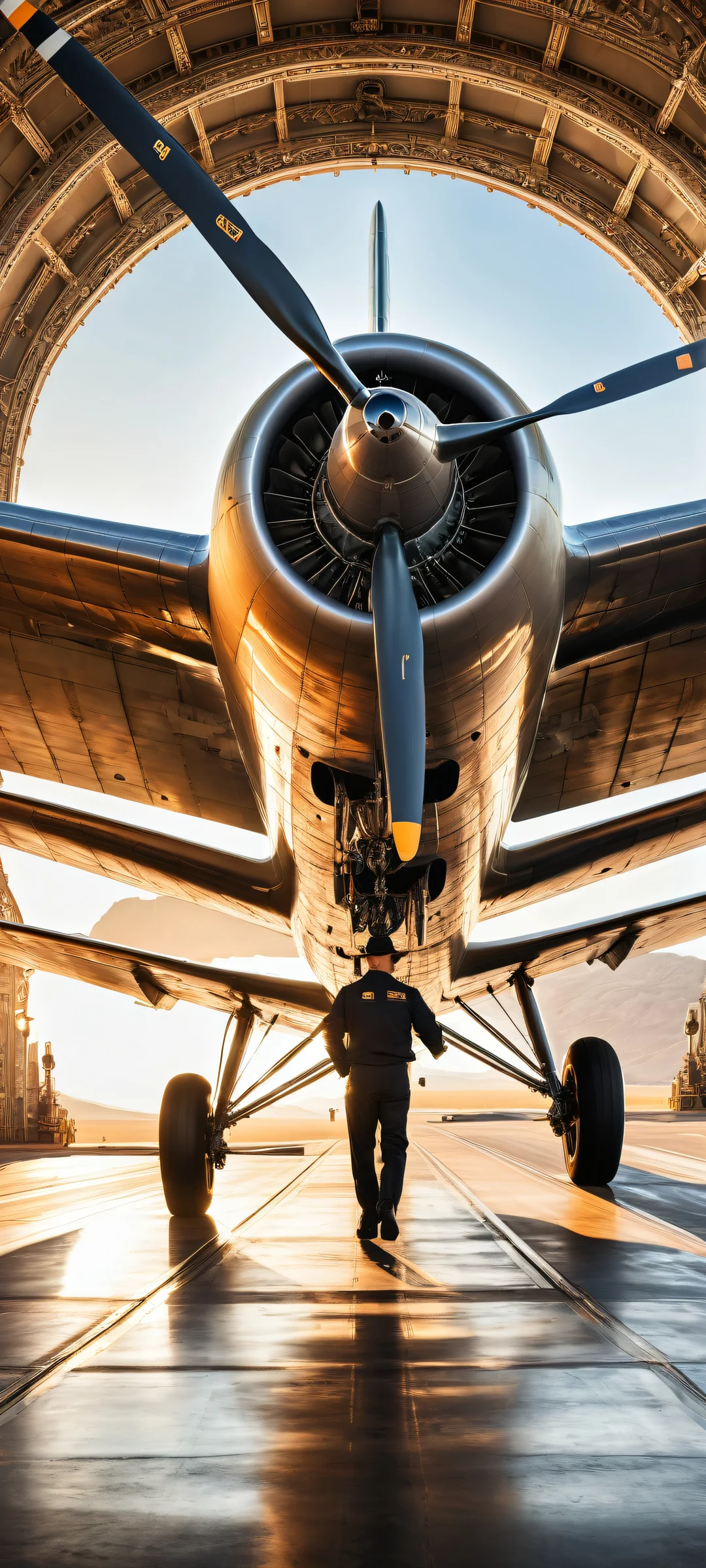 A vintage aircraft, intricately designed propellers and metalwork, on a clean and empty background - perfect for iPhone/Android home screens.