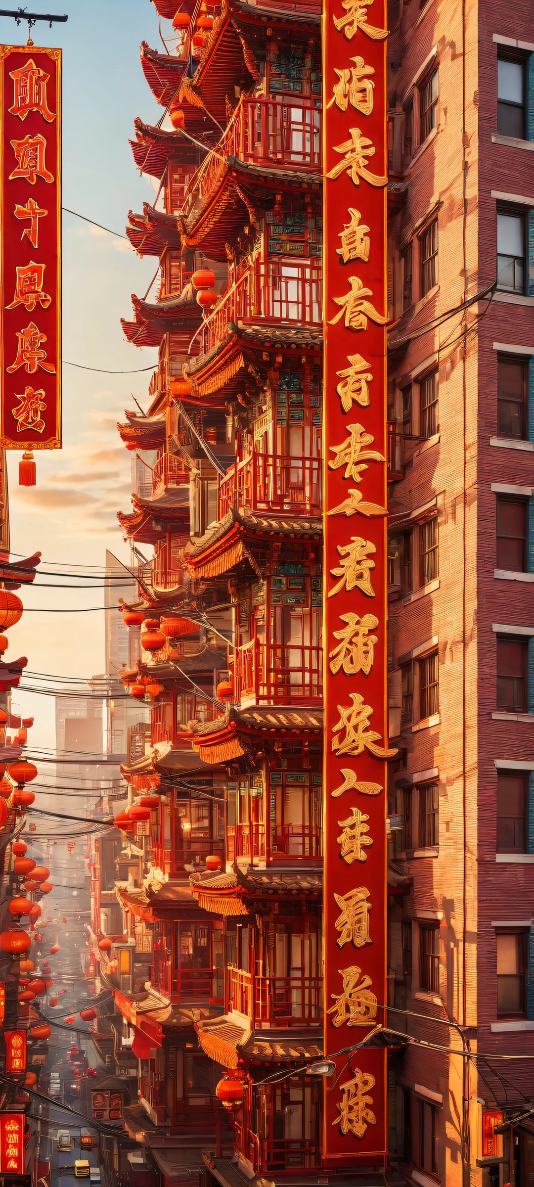 Beautiful Chinatown portrait for iPhone and Android - vibrant colors, intricate details, and stunning visual impact.