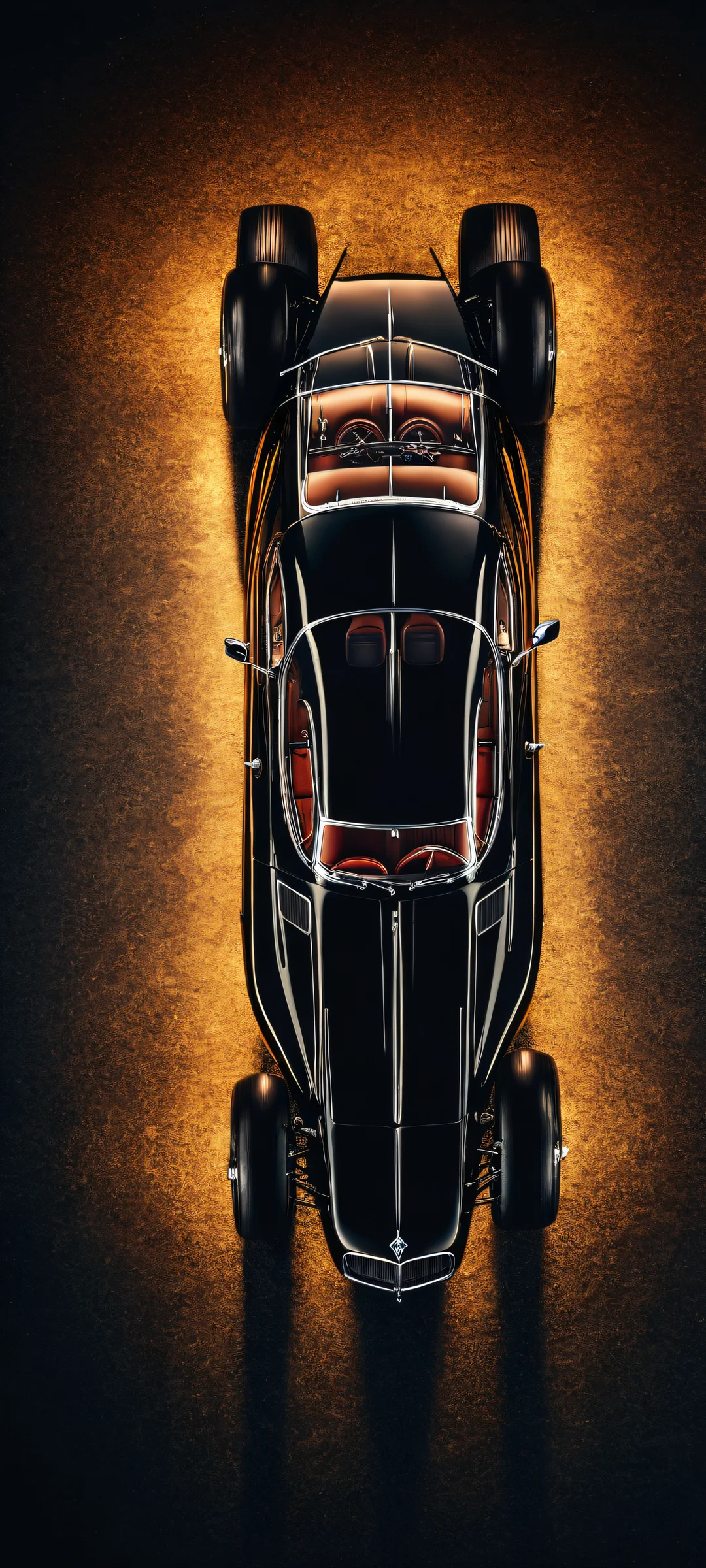 Majestic vintage car on a dark mode background with intricate details, perfect for iPhone/Android home screens.