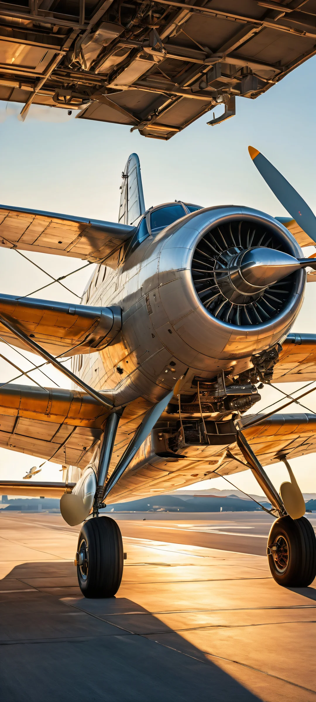 iPhone/Android users will adore this nostalgic artwork of a vintage airplane's intricate mechanics, set against a serene and mysterious void.