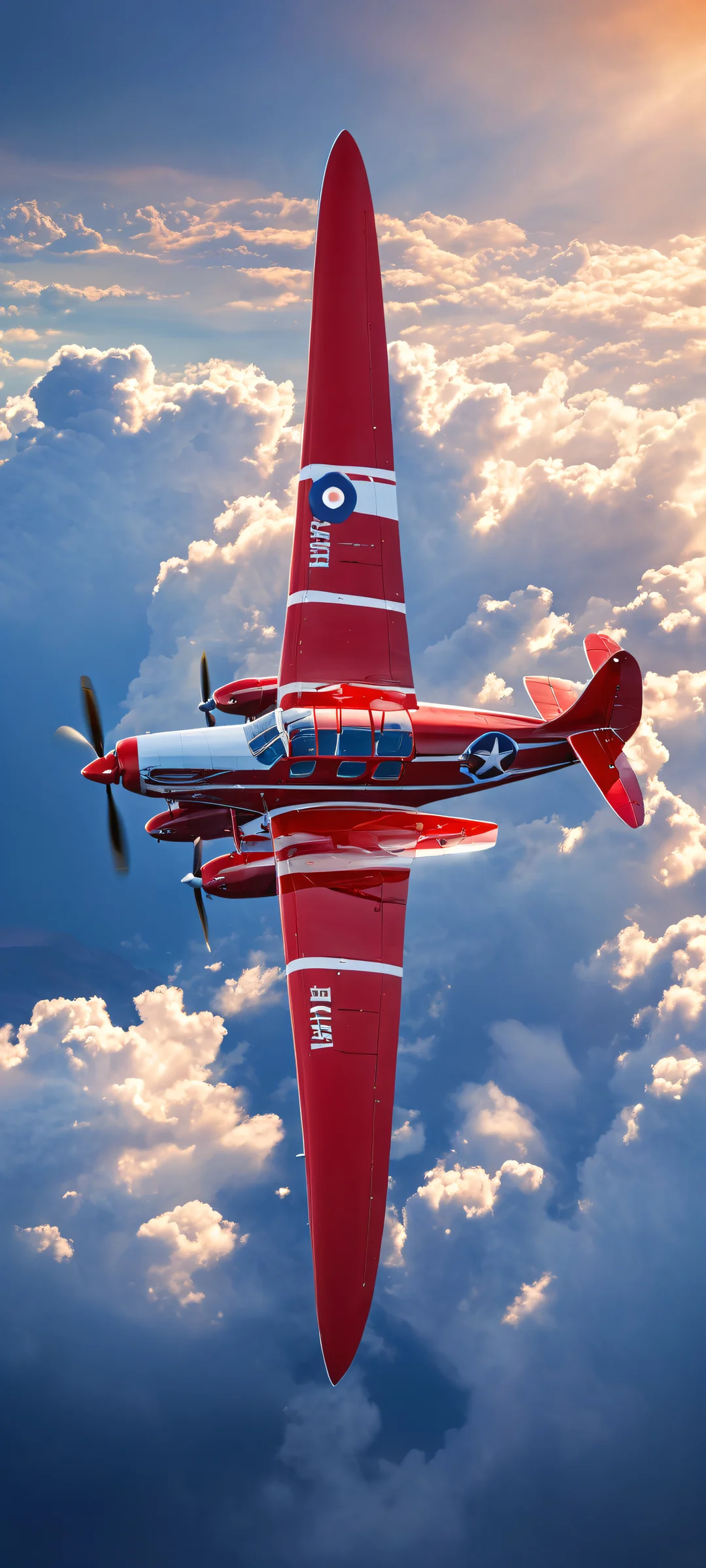 A vintage single-engine propeller aircraft on a wet runway with radiant colors and intricate details. Perfect for iPhone/Android home screens.