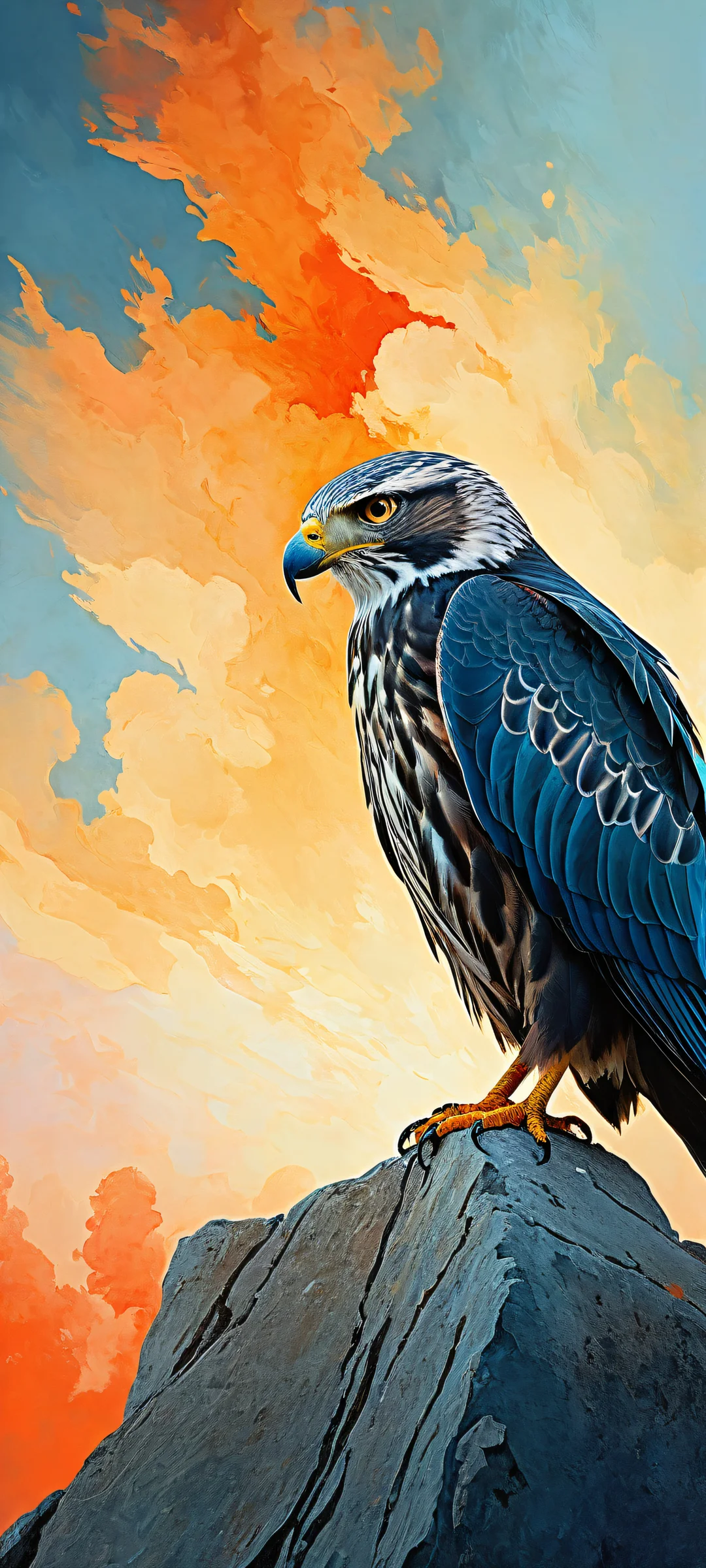 A majestic portrait of violent birds of prey against a serene and peaceful background, perfekt optimiert für iPhone- und Android-Startbildschirme.