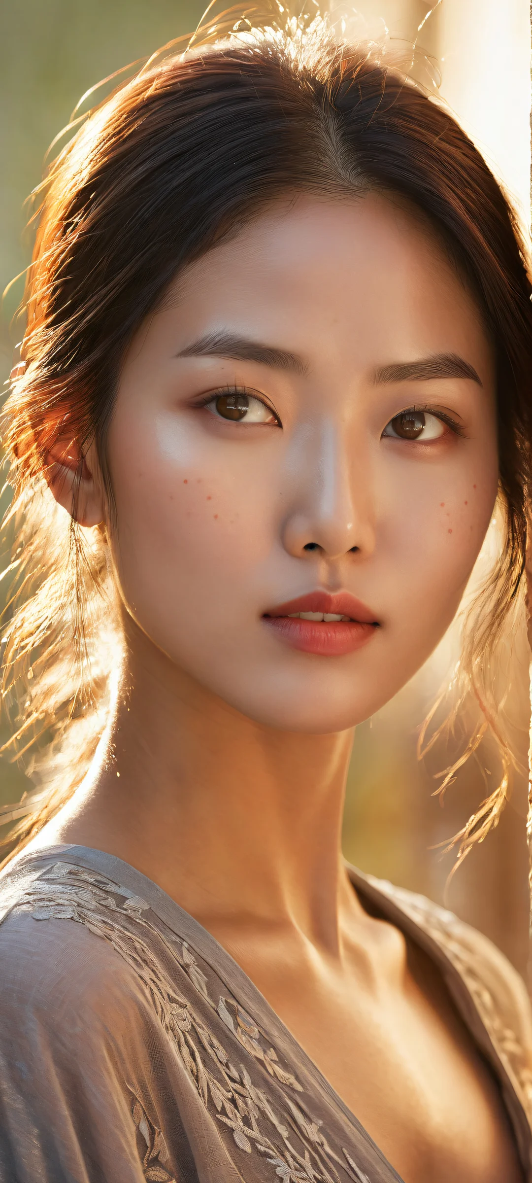A stunning Asian woman with intricate details, perfectly optimized for iPhone and Android home screens.