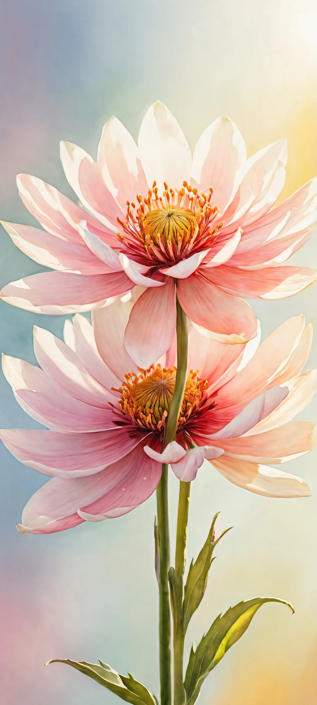 Ethereal portrait of watercolor blooms on iPhone/Android with ray-traced reflections and pristine clarity.