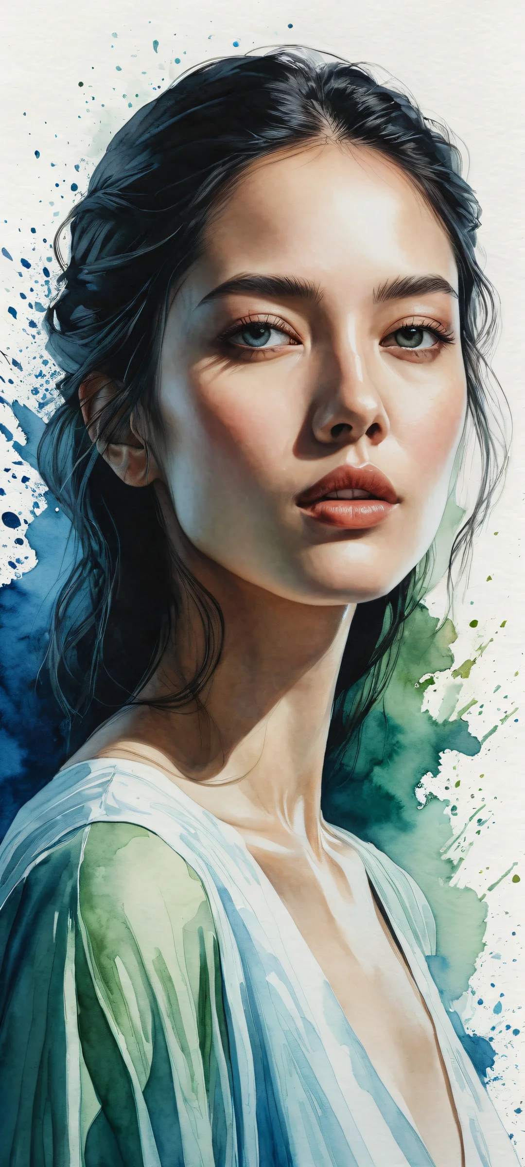 iPhone and Android users alike will adore this stunning watercolor artwork featuring a breathtaking vertical portrait of an award-winning digital art piece with intricate micro-details, perfectly optimized for your phone's home screen.