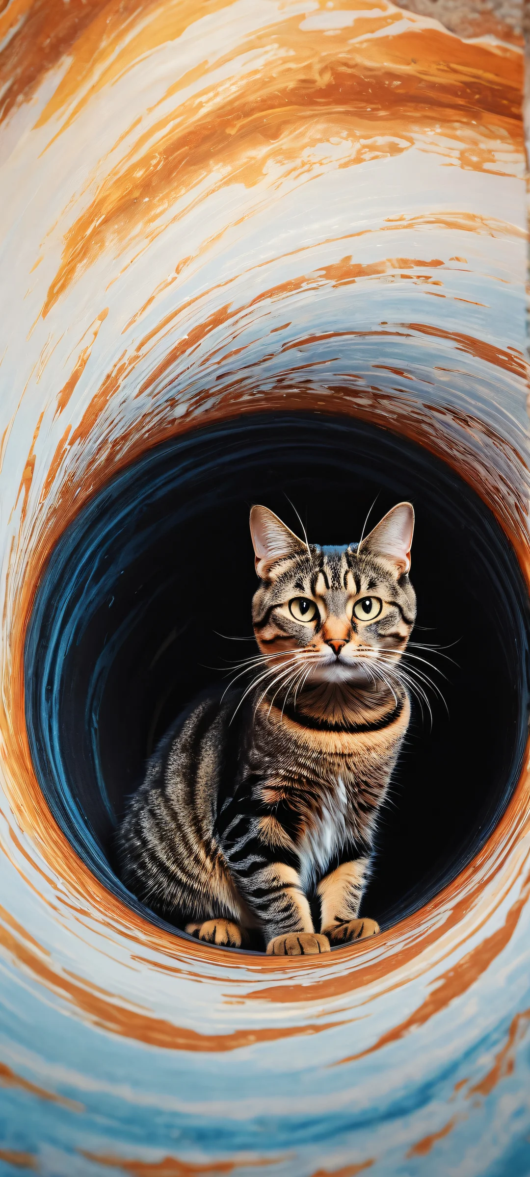iPhone/Android wallpaper featuring a stunning black hole with cat ears and an empty pet bowl, perfectly optimized for home screens.