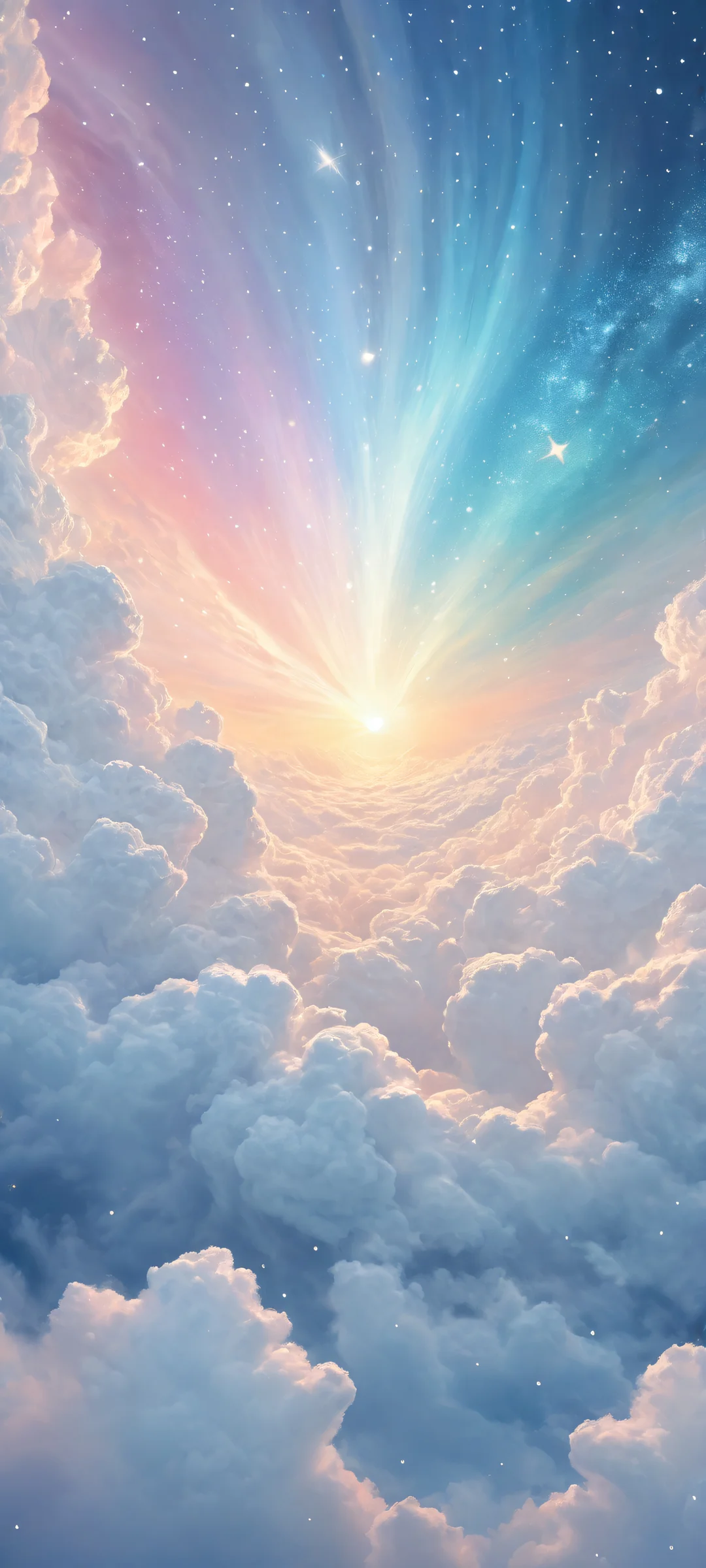 iPhone/Android wallpaper featuring whimsical celestial bodies against a soft gradient background, with intricate details and ethereal lighting.