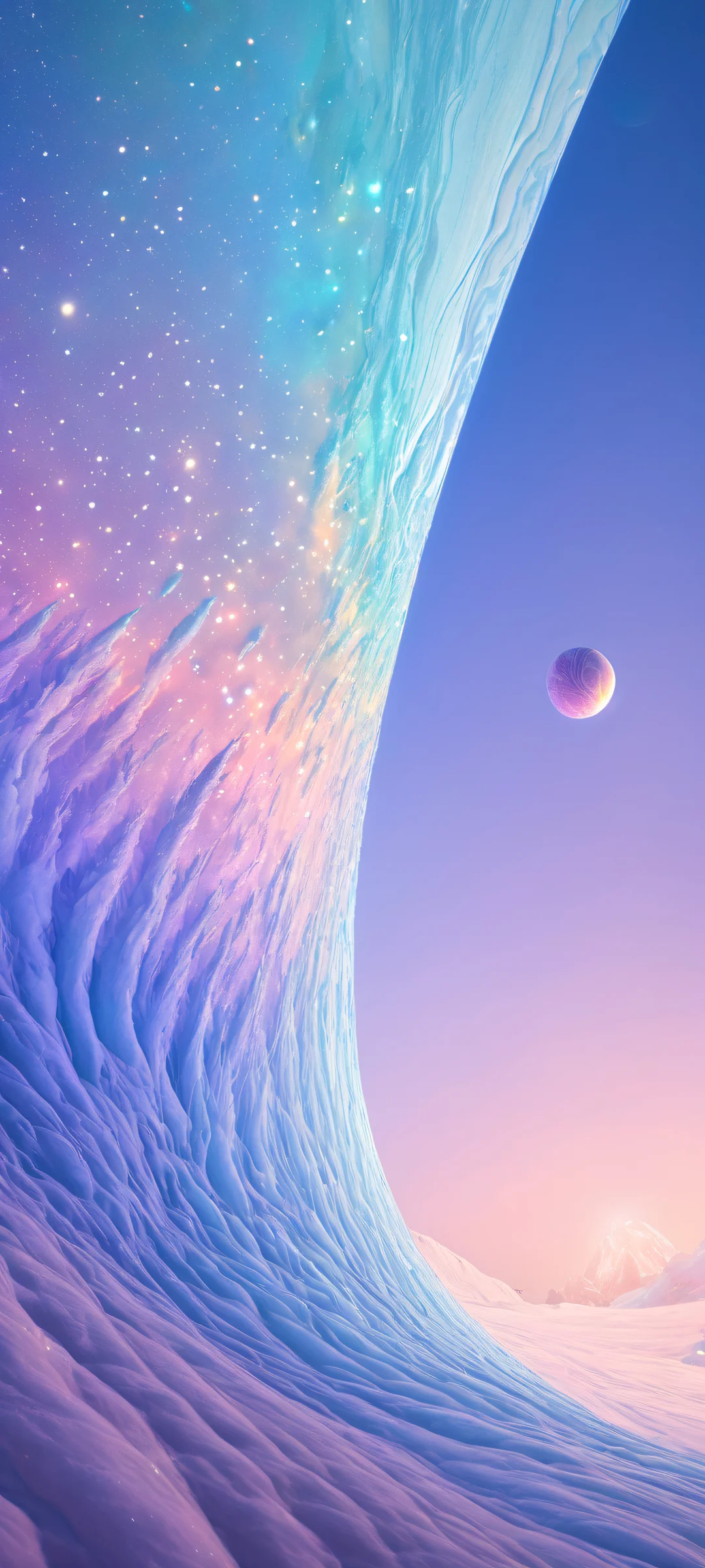 A stunning iPhone and Android wallpaper featuring whimsical celestial bodies in a vast galaxy, perfectly optimized for your home screen.