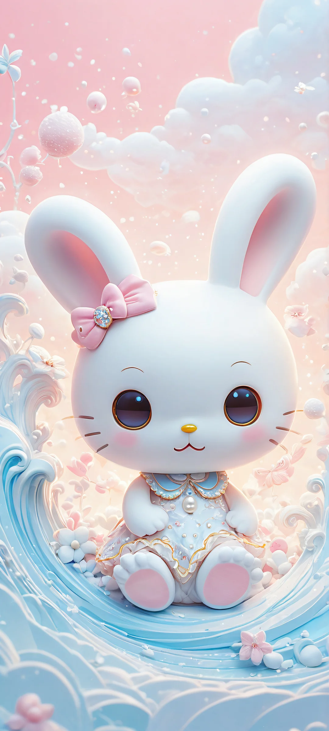 Pearl amidst swirling patterns of Hello Kitty's Cinnamoroll, perfectly optimized for iPhone/Android home screens.