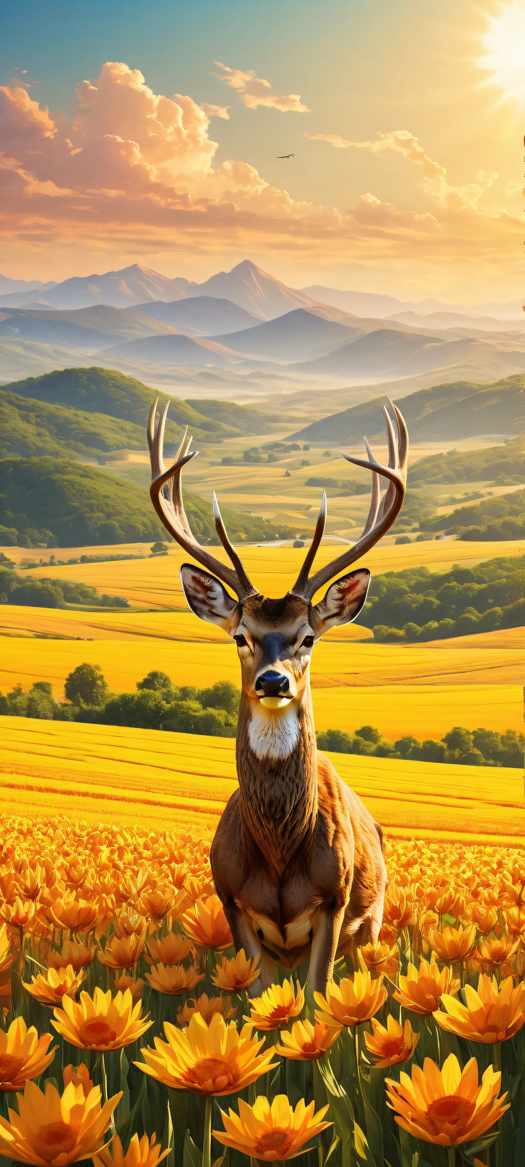 Ethereal creatures amidst a vast cornfield on an iPhone or Android device, with radiant colors and intricate details.