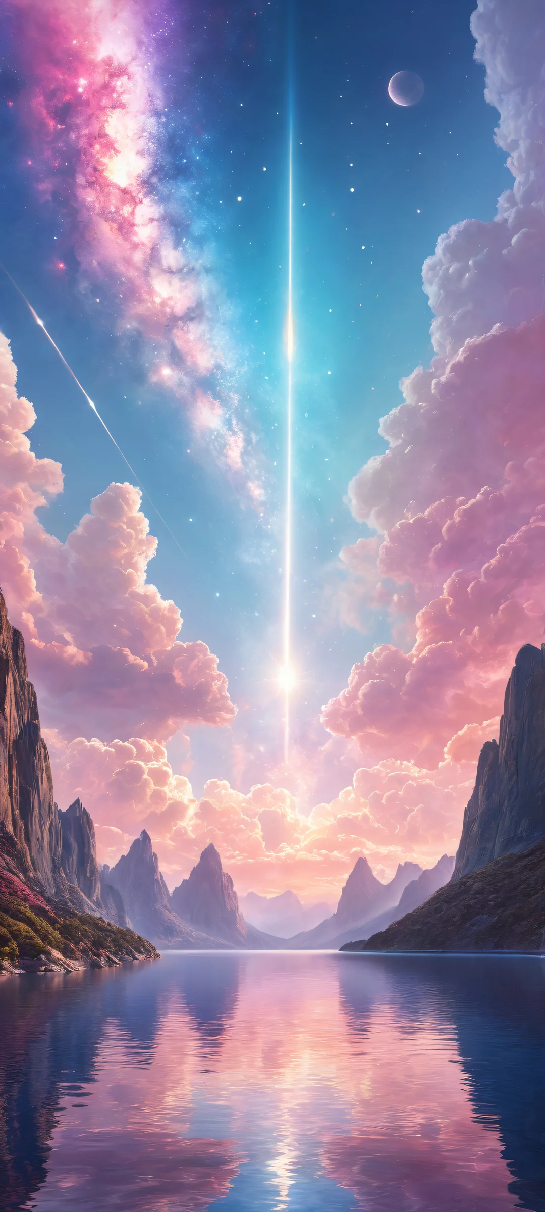 Breathtaking vertical portrait artwork of whimsical celestial bodies on a pristine background for iPhone and Android mobile wallpapers.