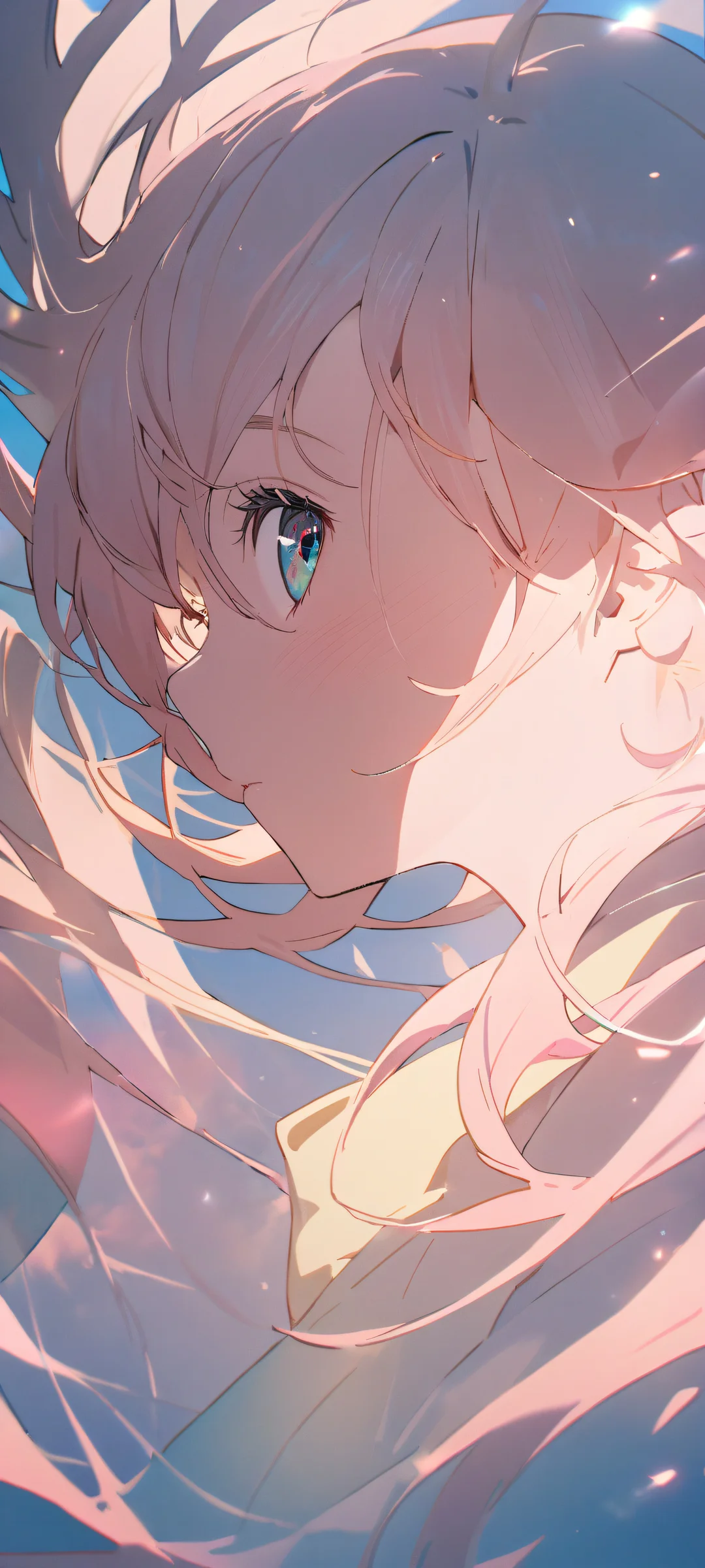 A dreamy portrait of Ai Hoshino from Oshi no Ko, looking directly at the viewer with a whimsical and serene expression on her iPhone/Android.