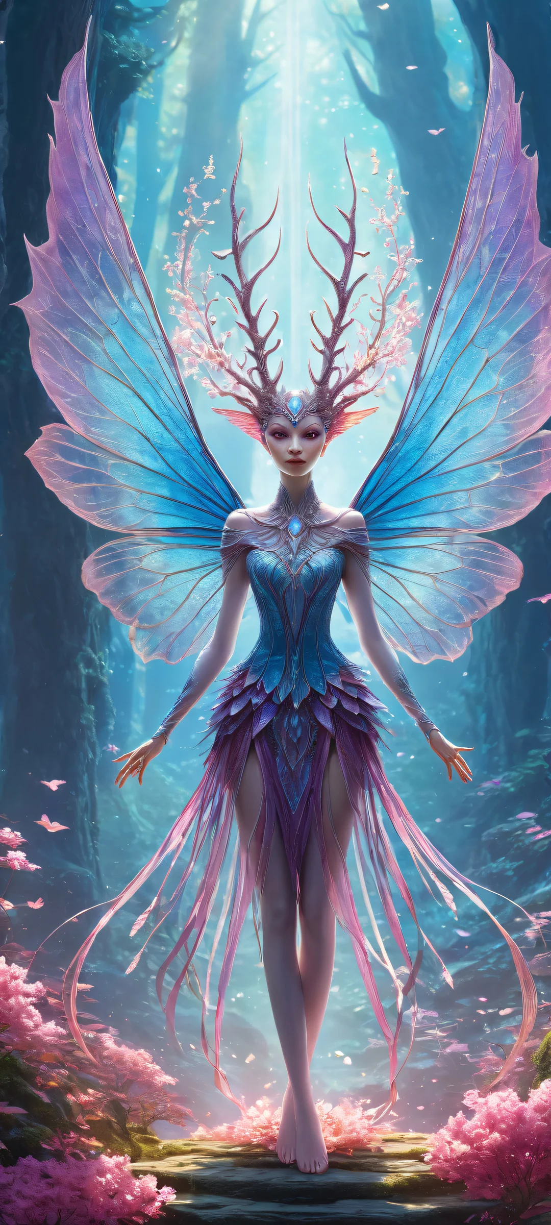 A whimsical fantasy creature against a clean and empty void background, perfeitamente otimizado para telas iniciais de iPhone/Android.