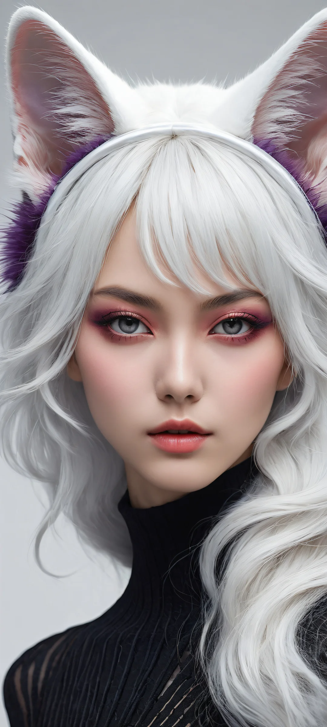 A stunning portrait of a cat-like creature on an iPhone/Android device, featuring intricate details and whimsical design.