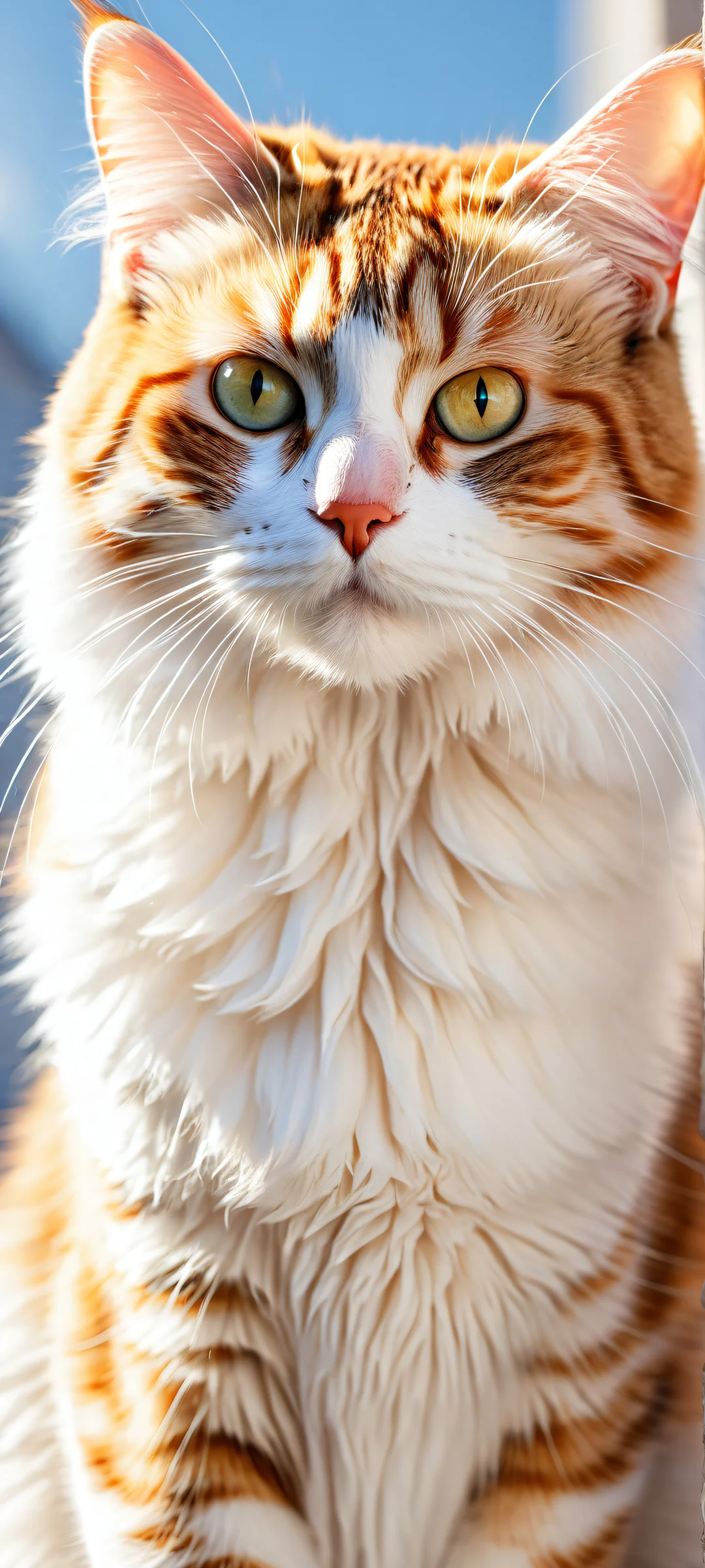 A stunning portrait of a petite cat with absurdly long ears and a fluffy tail, perfectly optimized for iPhone and Android home screens.