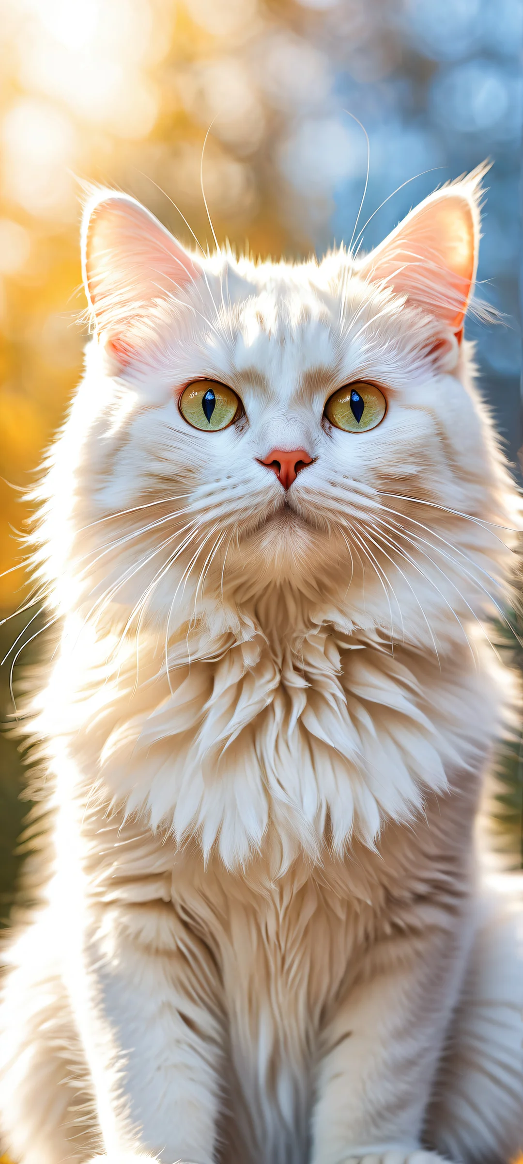 Whimsical Feline Portrait QHD Phone Background Adorable feline friend on a pure void background, perfectly optimized for iPhone/Android home screens.