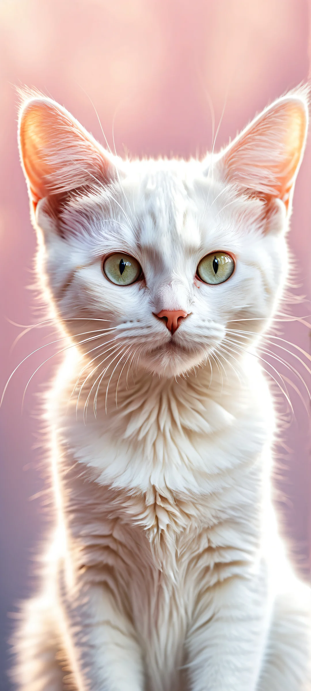 Adorable iPhone/Android wallpaper featuring a petite feline with cat ears and ear tufts, set against a soft gradient background.