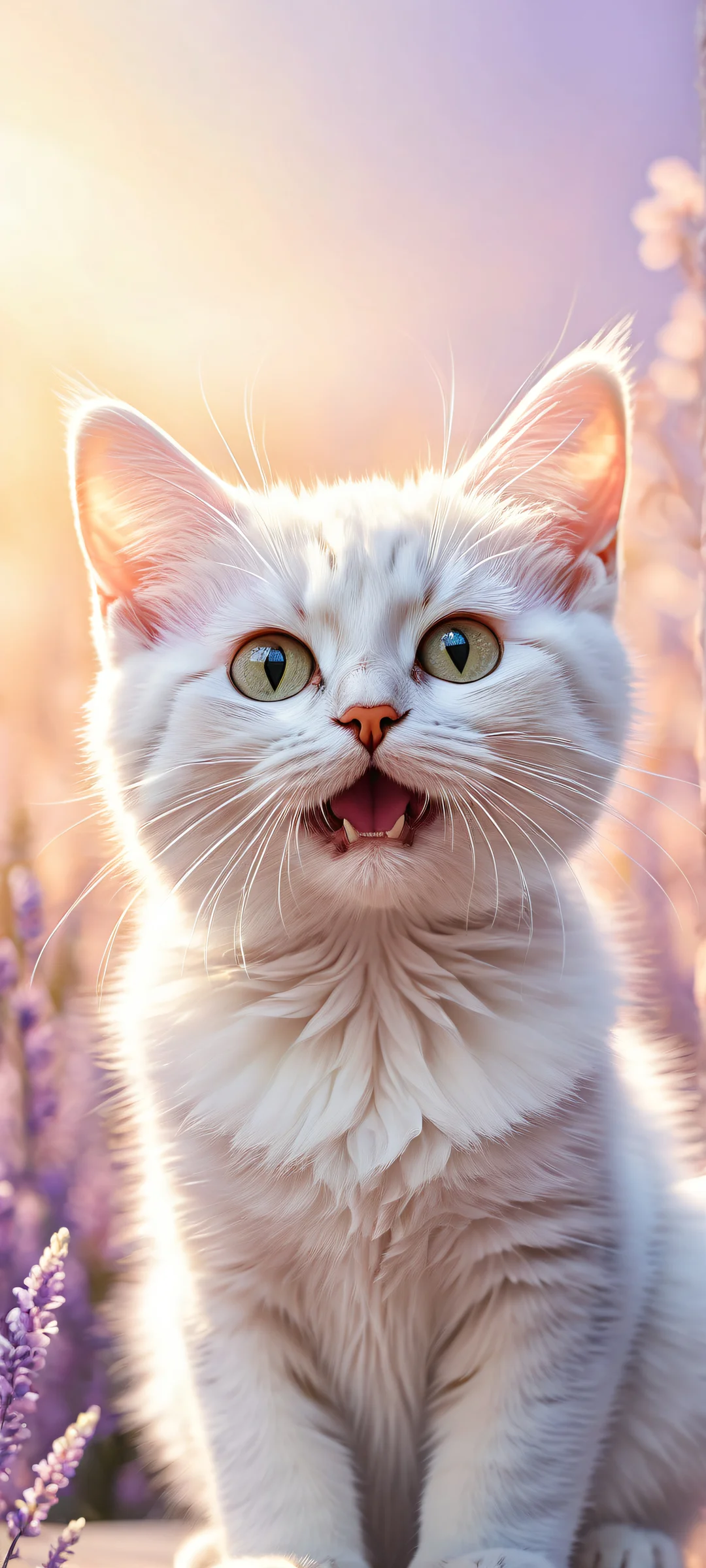 A whimsical portrait of a feline with cat ears and fluffy tail, perfectly suited for iPhone/Android home screens.