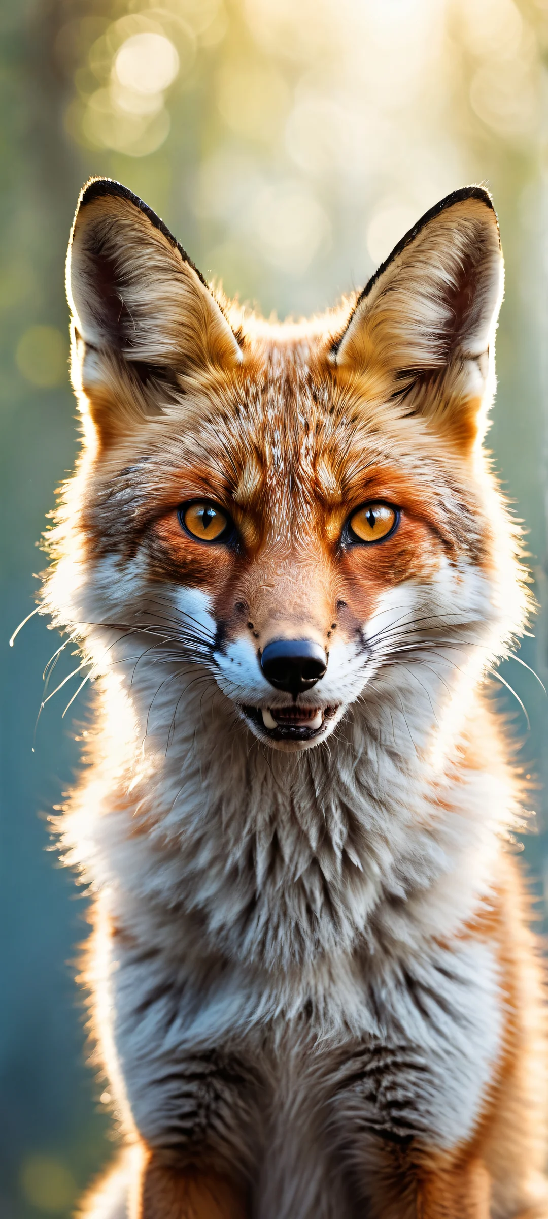 A smiling fox with intricate meow skull details on a seamless gradient background, iPhone と Android のホーム画面に完全に最適化.