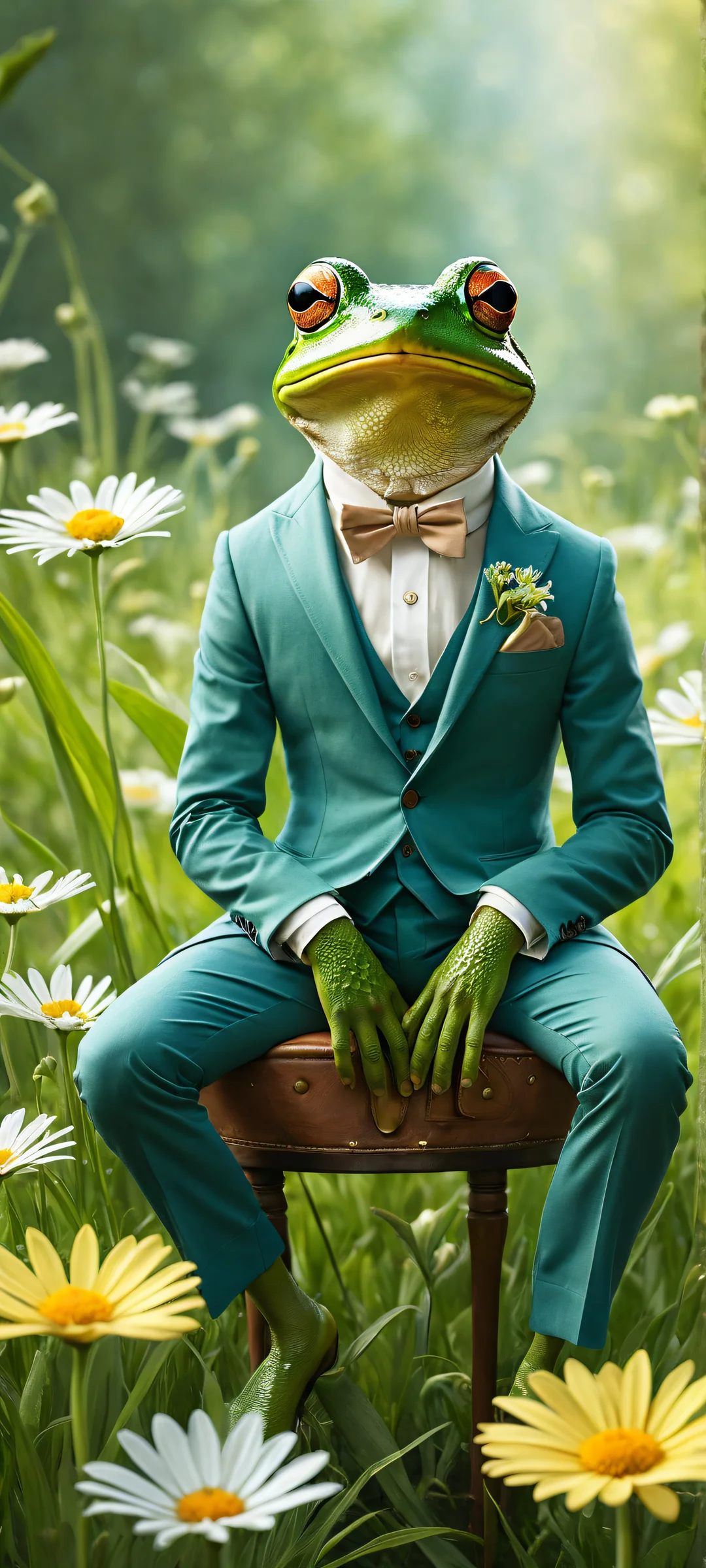 A whimsical frog riding a mouse in a tailored suit, perfectly optimized for iPhone/Android home screens.