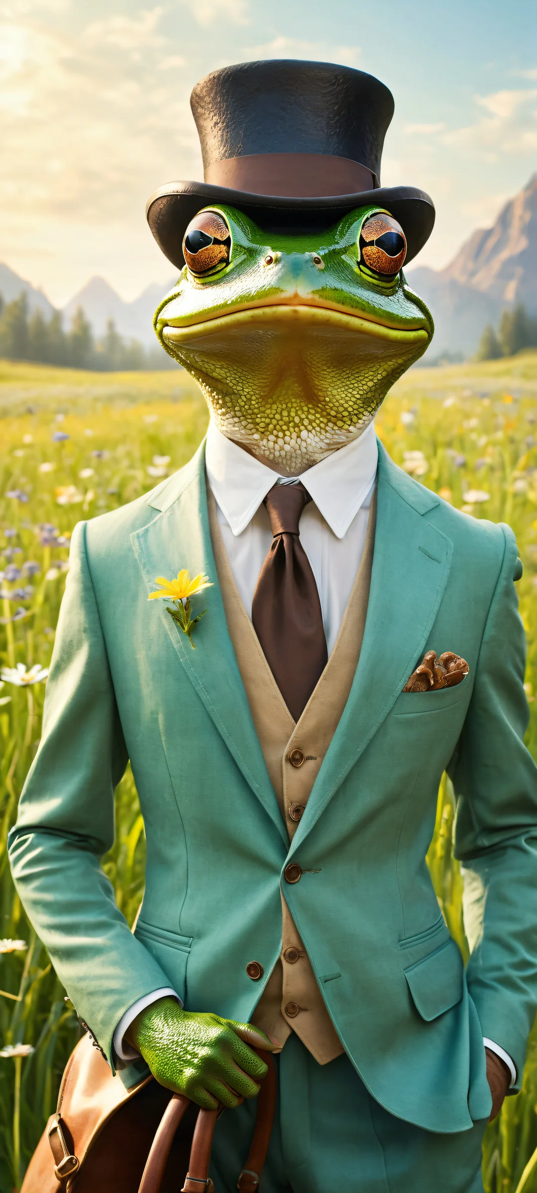 A fantastical frog riding a mouse with a leather saddle, perfekt optimiert für iPhone- und Android-Startbildschirme. Features intricate micro-details, ray traced reflections, and breathtaking visuals.