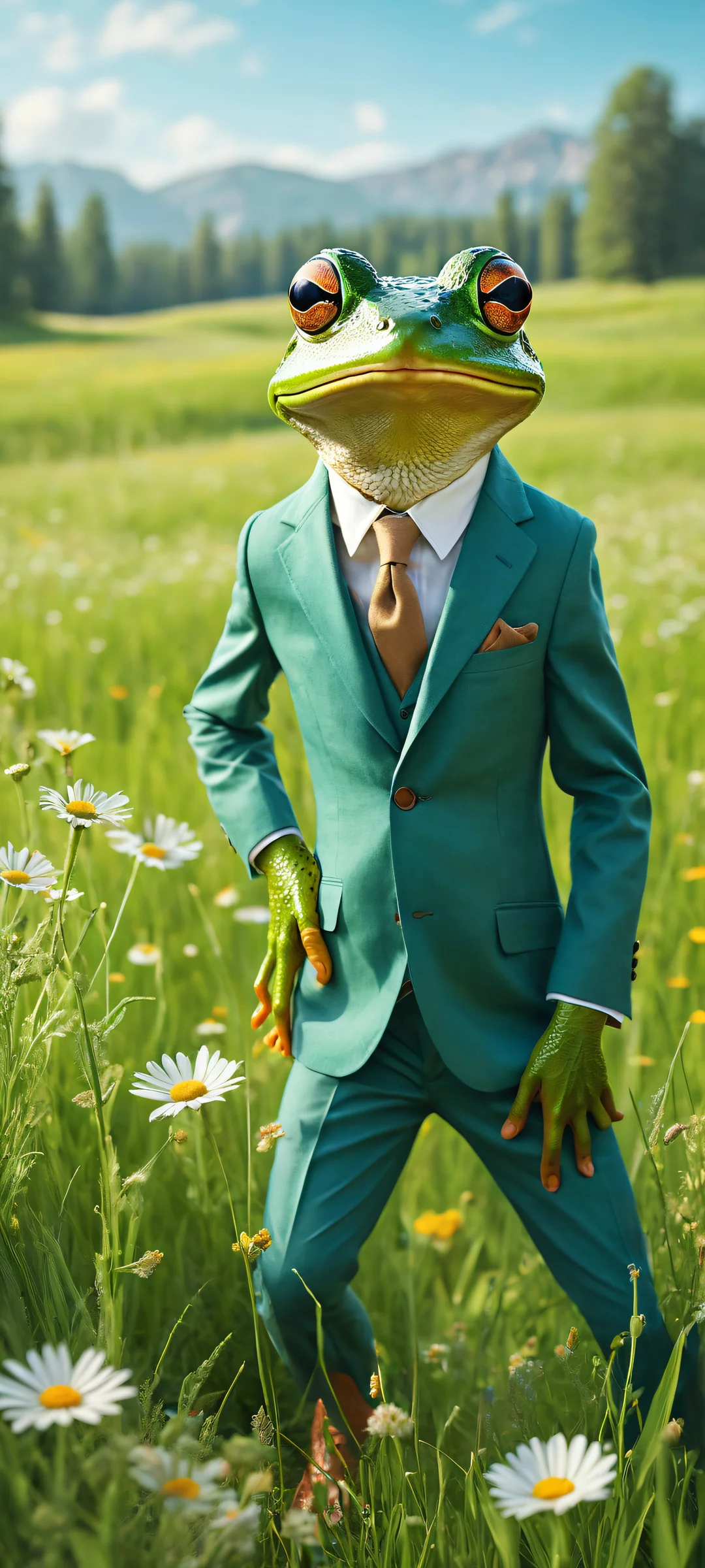 A whimsical frog riding a mouse with a leather saddle, perfectly optimized for iPhone/Android home screens.