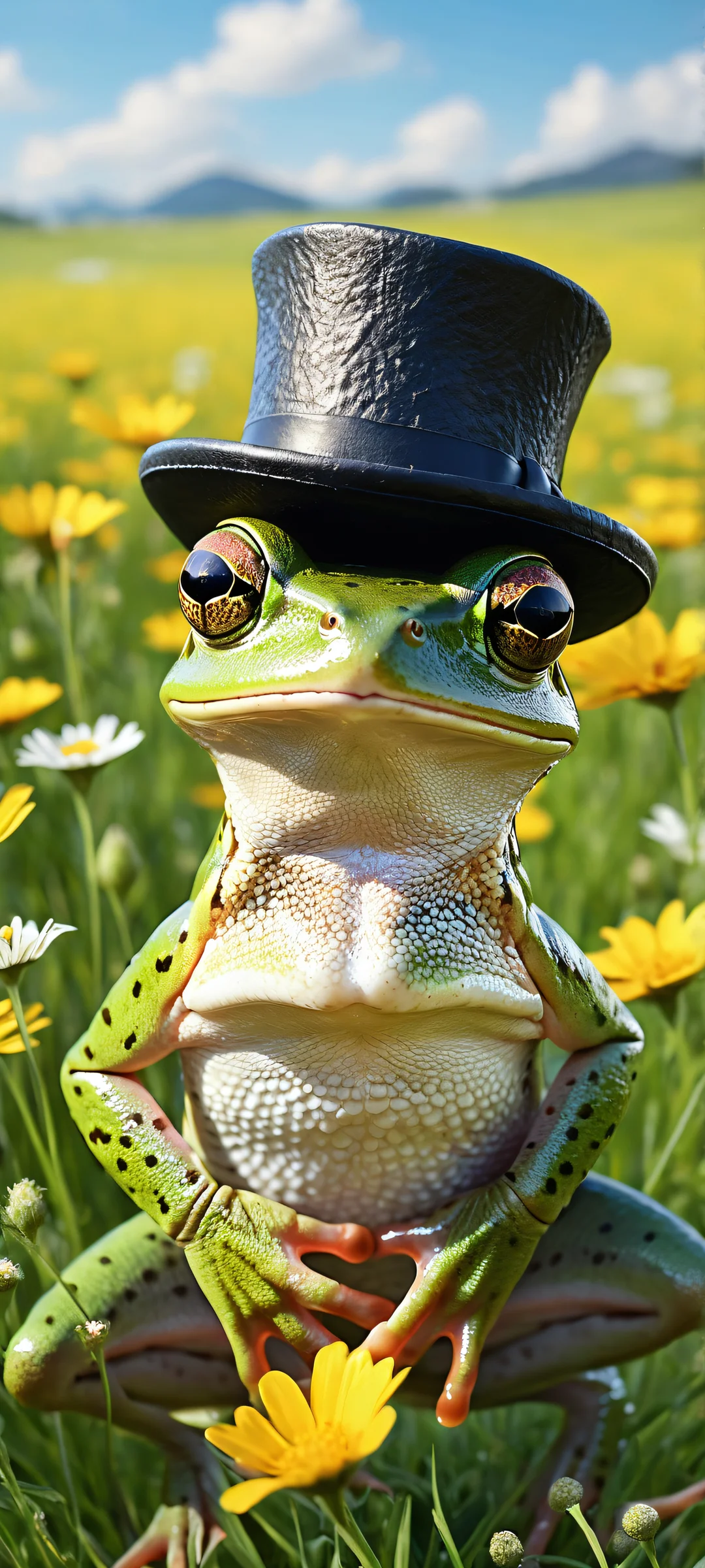 A whimsical frog riding a mouse with a leather saddle and hat, iPhone/Androïde