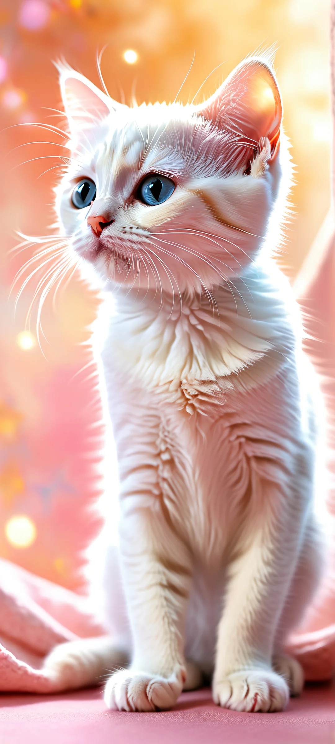Featureless kitten amidst dreamy bokeh paints on iPhone and Android home screens