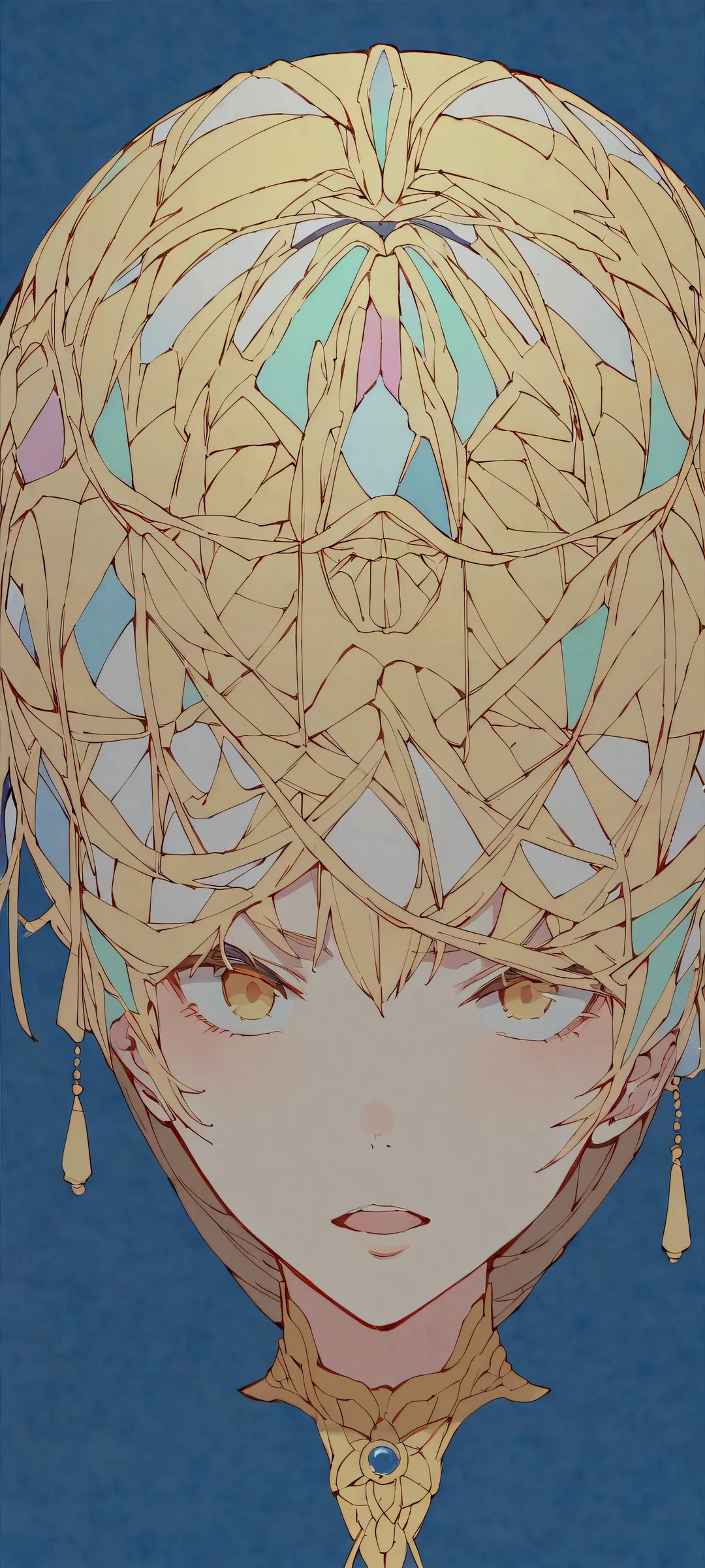 A serene anime illustration of a girl in a lazy pose on a dark blue background with pastel pink and peach hues, parfaitement optimisé pour les écrans d'accueil iPhone/Android.