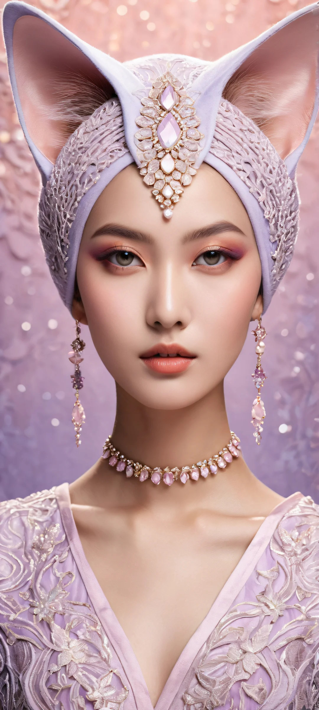 Beautiful whimsical artwork of a petite feline figure with cat ears and tail, Perfectamente optimizado para pantallas de inicio de iPhone y Android..