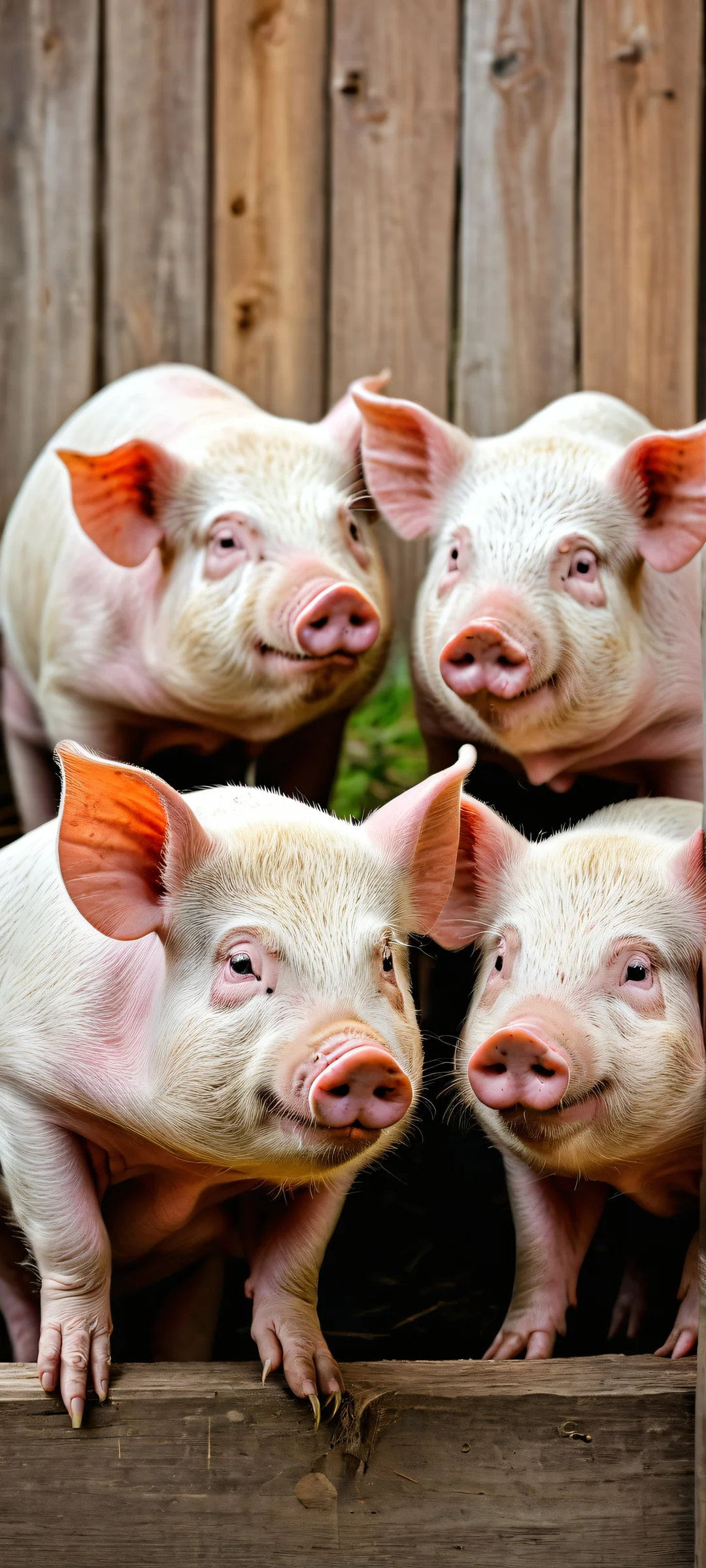 A serene iPhone/Android wallpaper featuring two adorable pigs against a warm, sunny background with intricate details.