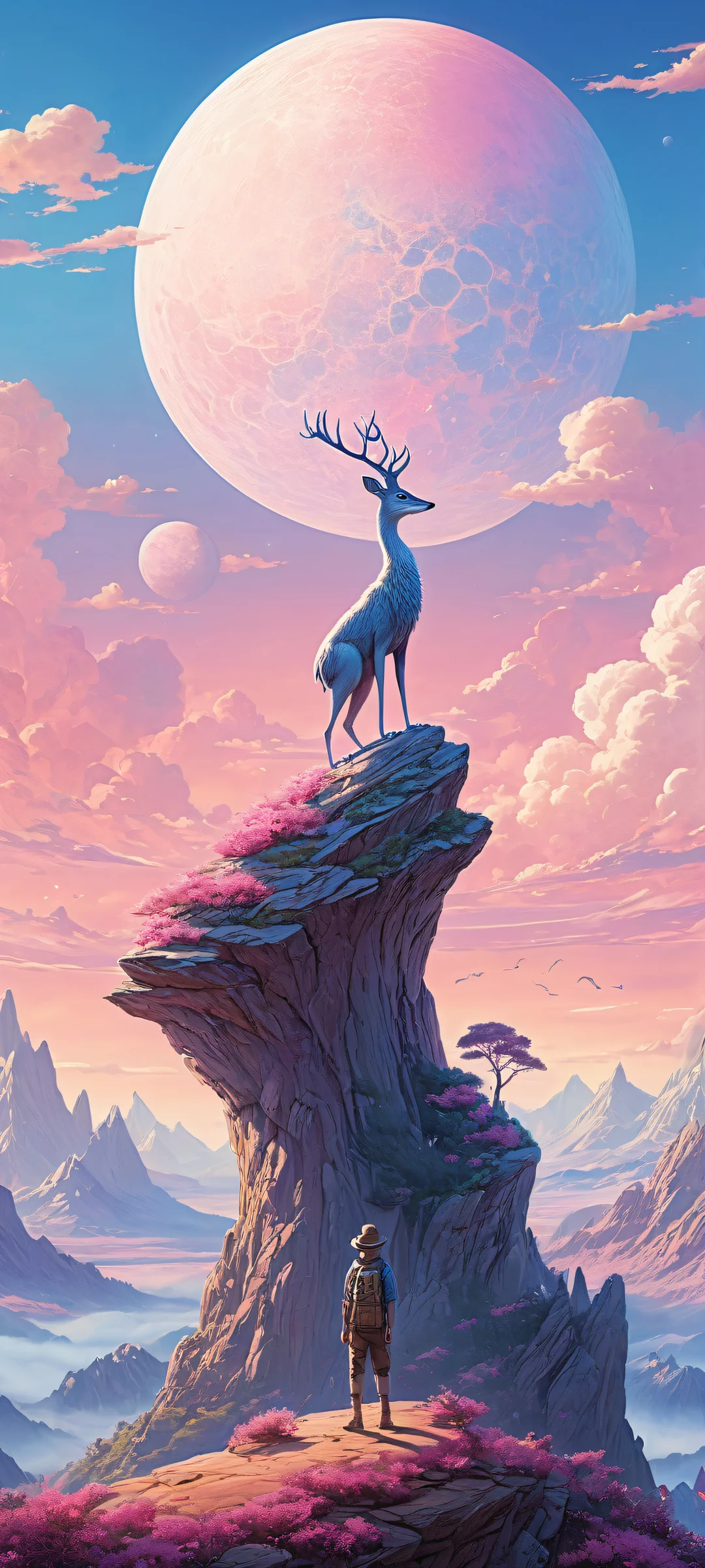 iPhone and Android compatible digital art featuring whimsical creatures in a magical landscape with radiant colors and ethereal lighting.