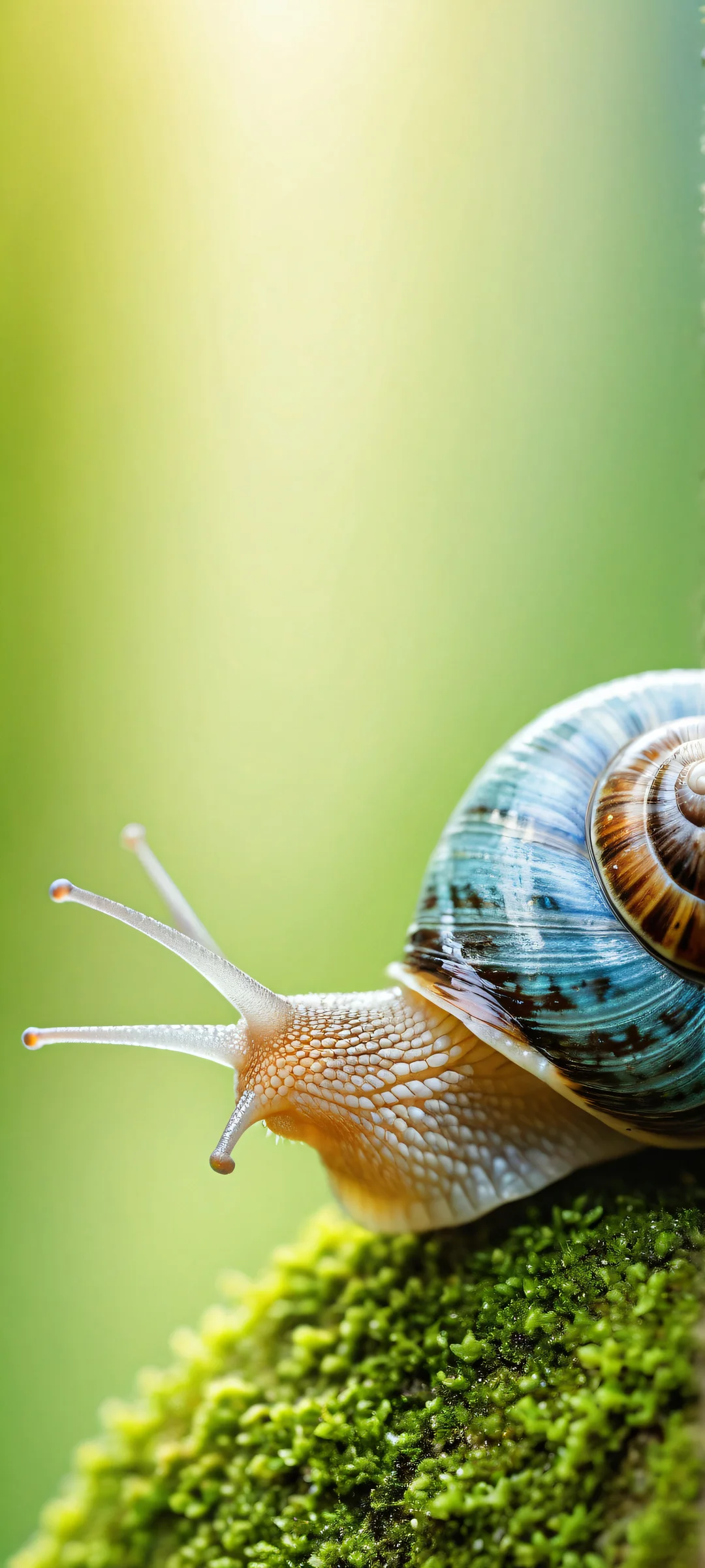 Whimsical Snail Oasis Aesthetic Phone WallpaperiPhone と Android のホーム画面に完全に最適化 A delightful snail surrounded by lush greenery, perfectly optimized for iPhone and Android home screens.