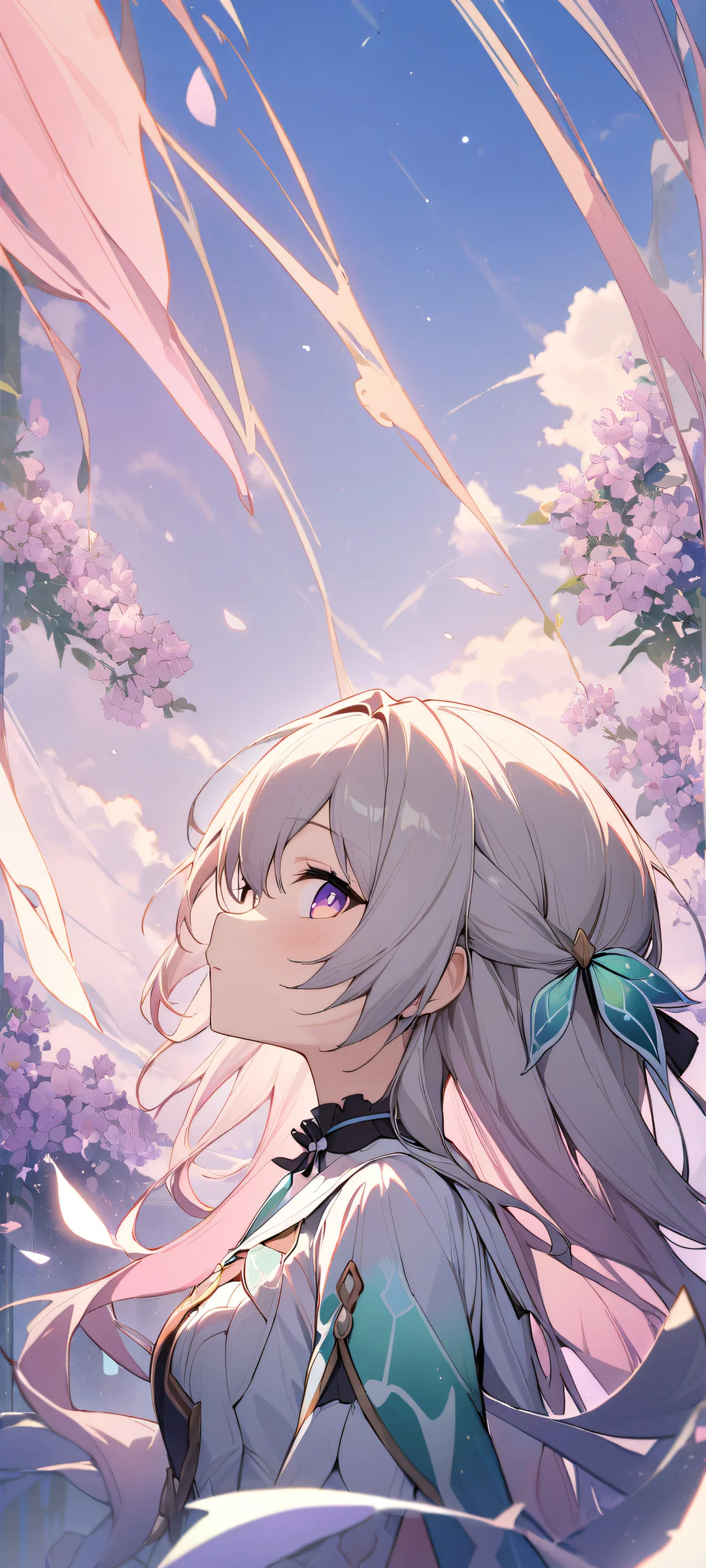 A mesmerizing firefly from Honkai: Star Rail, looking directly at the viewer on a clean and smooth top half, with a vast pure void against a subtle plaid background. Perfect for iPhone or Android home screens.