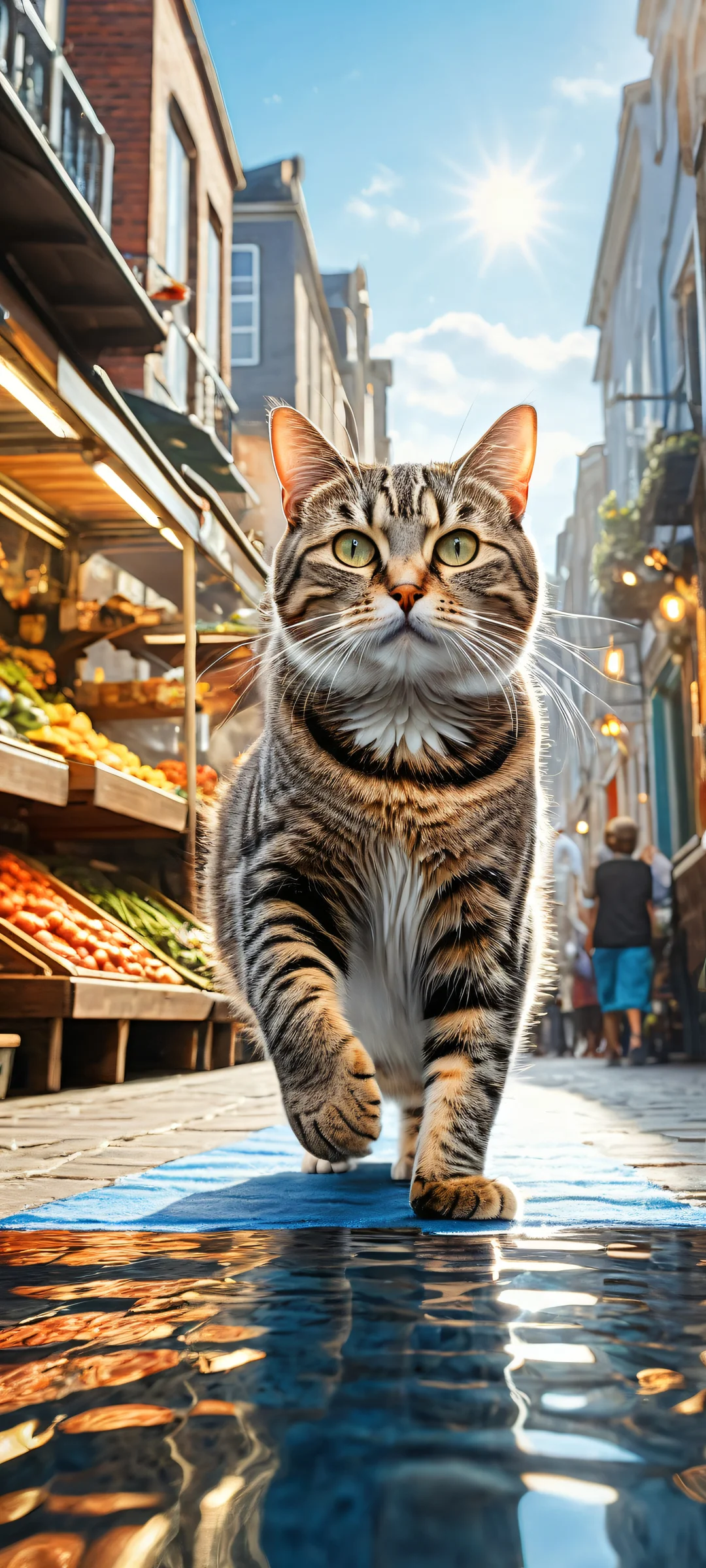 A determined young tabby cat holding a shiny silver fish on iPhone/Android