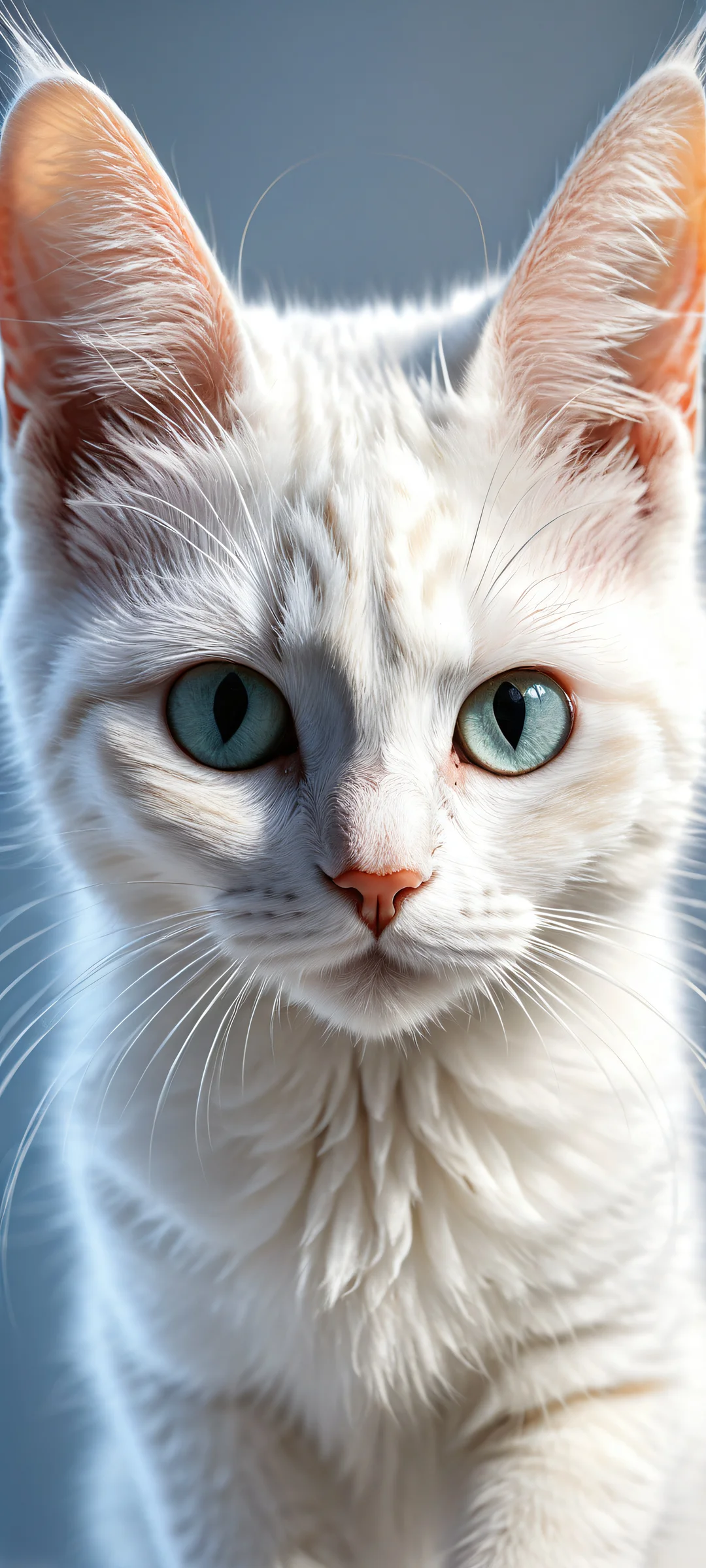 A charming creature with cat ears and fluffy tail against a pure void background, Perfectamente optimizado para pantallas de inicio de iPhone/Android..