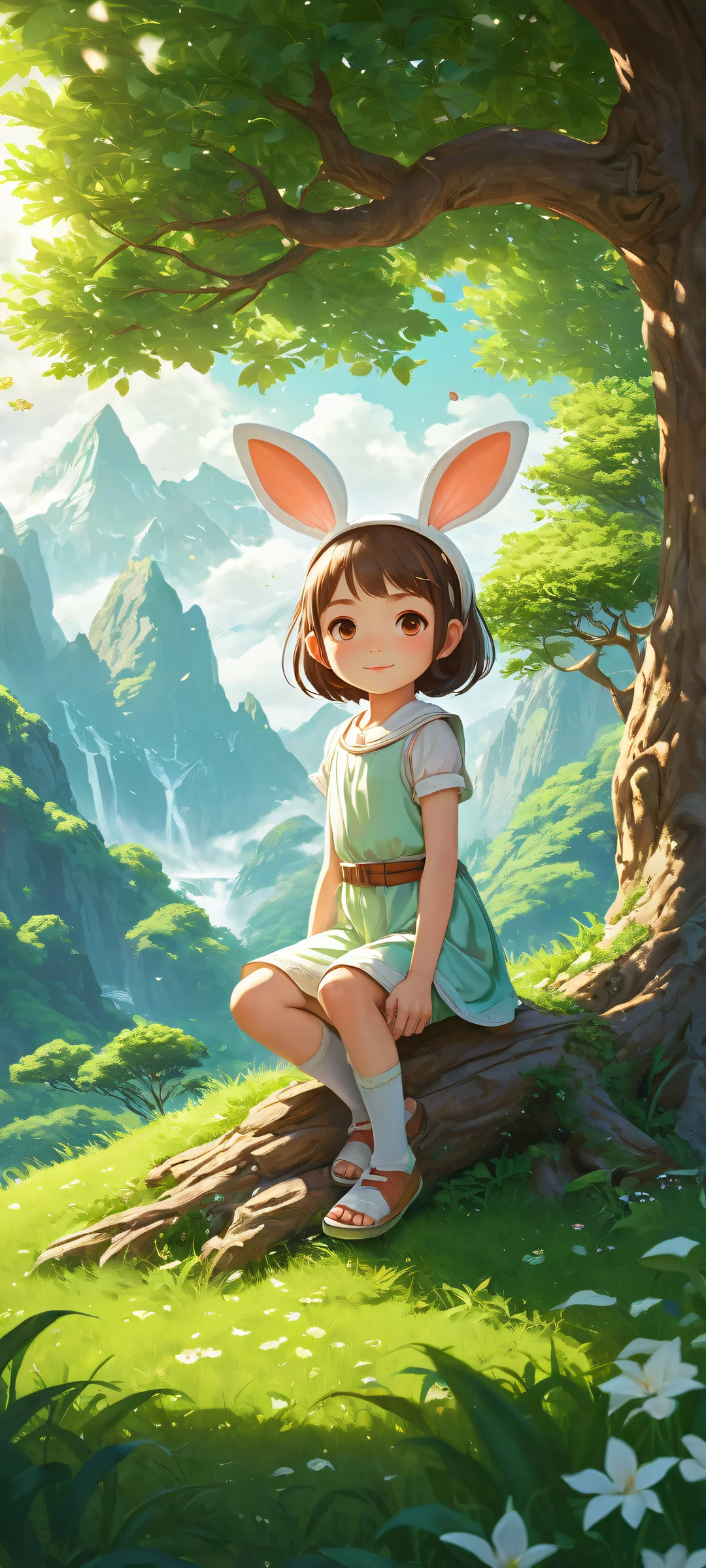 Breathtaking vertical portrait artwork of Chibi Girls with Animal Ears, perfectly optimized for iPhone/Android home screens.