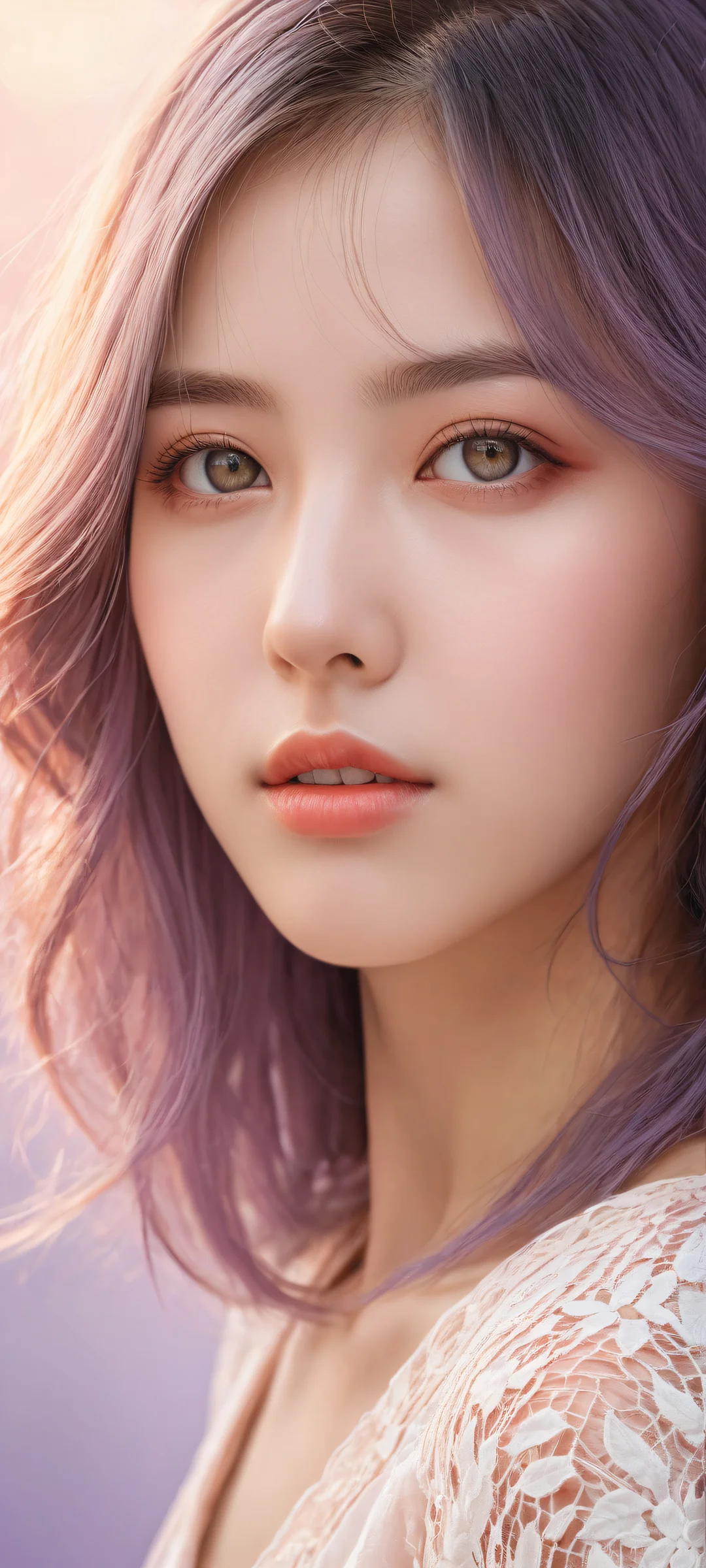 A serene young girl on a subtle plaid background, perfectly optimized for iPhone/Android home screens.