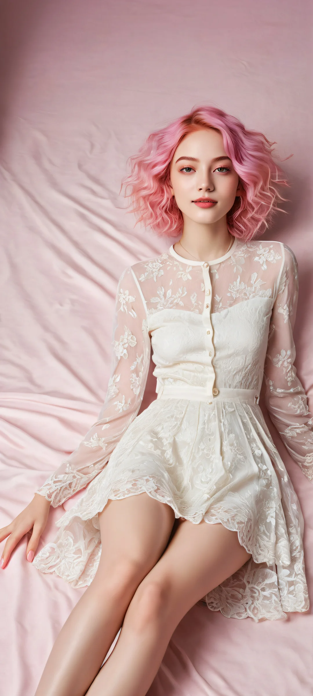 A stunning digital art portrait of a lone girl with pink hair sitting comfortably, Perfectamente optimizado para pantallas de inicio de iPhone y Android..