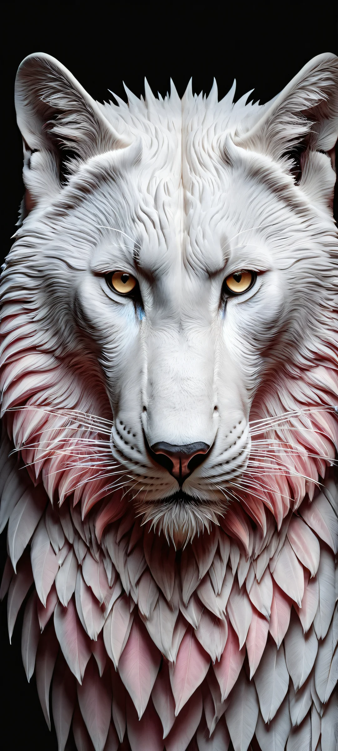 A majestic creature with adorable animal ears and nose on a pure void background, perfectly optimized for iPhone and Android home screens.