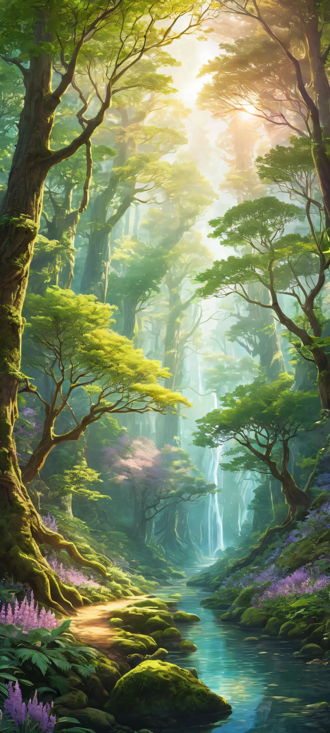 Explore a mystical forest on your iPhone/Android device's home screen, featuring a breathtaking world map and radiant colors.