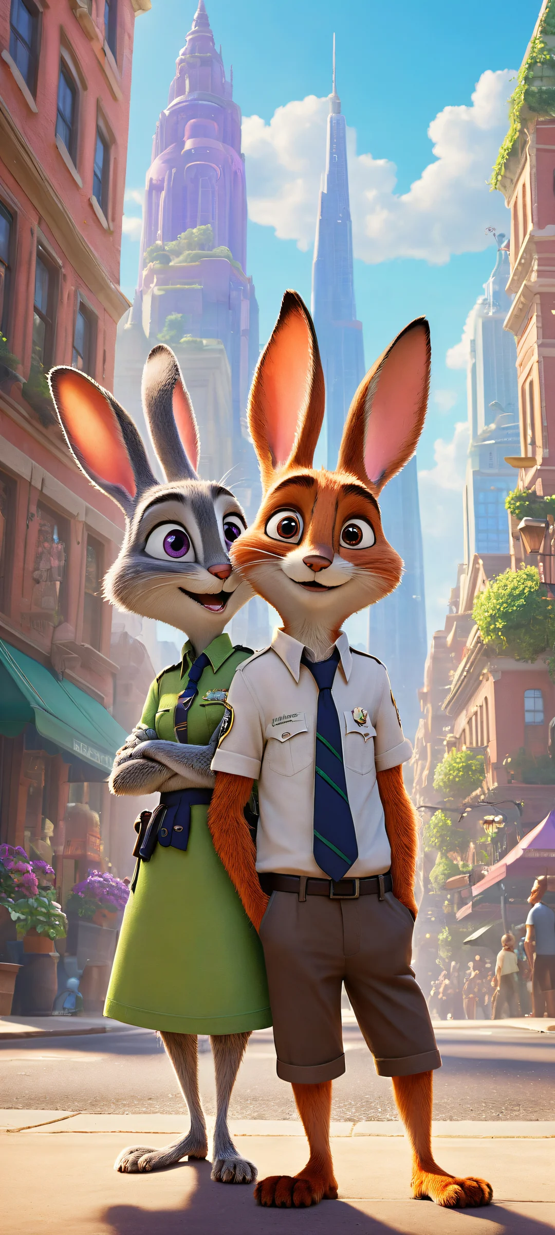 Judy Hopps and Nick Wilde in a breathtaking urban landscape on an iPhone/Android device.