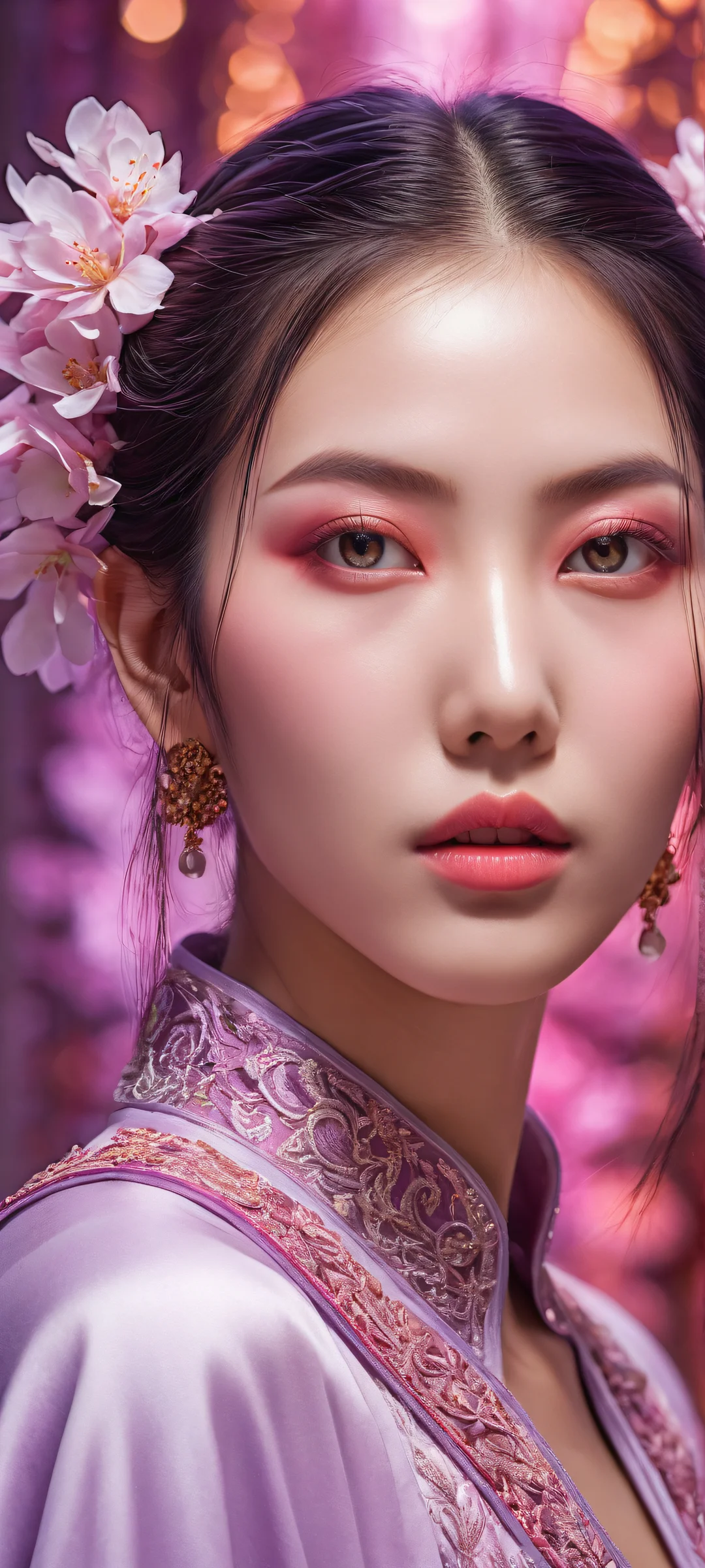 Madotsuki iPhone and Android wallpaper with perfect UI interaction - a stunning portrait of parted lips, twintails, and ethereal lighting.